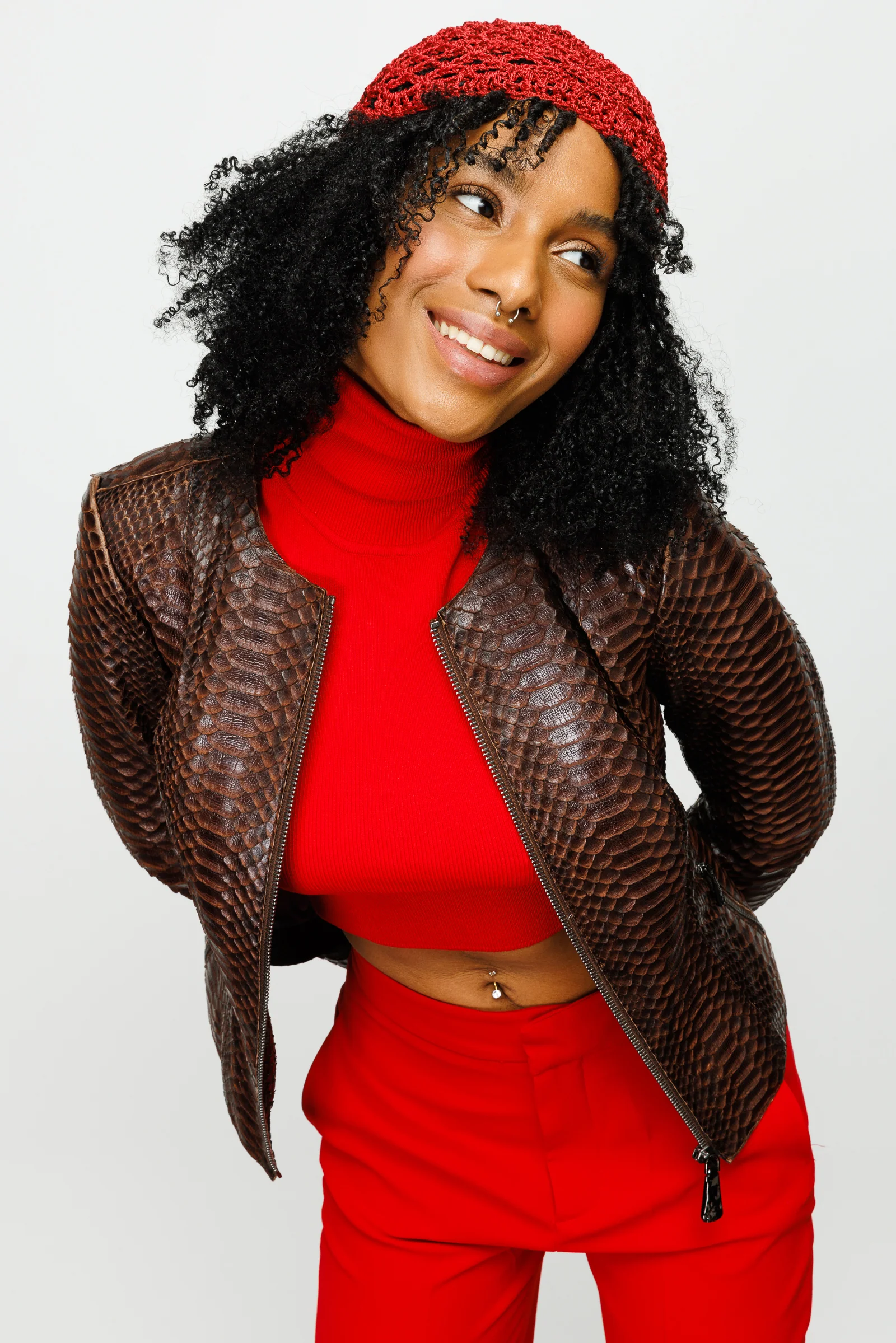 The Mekke Pythn Skin Brown Leather Women Jacket - Image 4