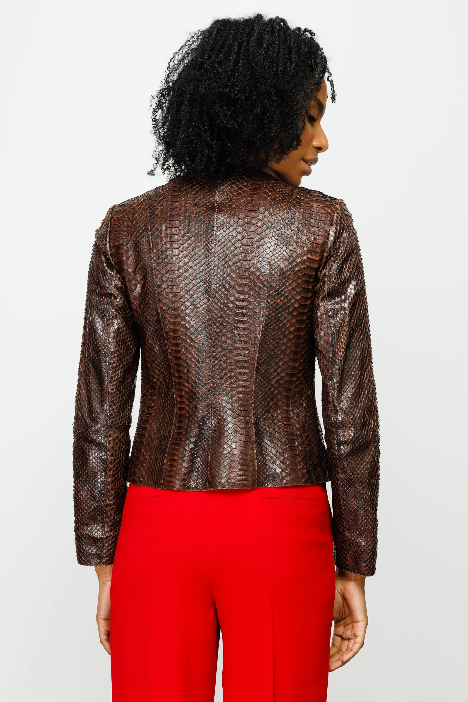 The Mekke Pythn Skin Brown Leather Women Jacket - Image 8