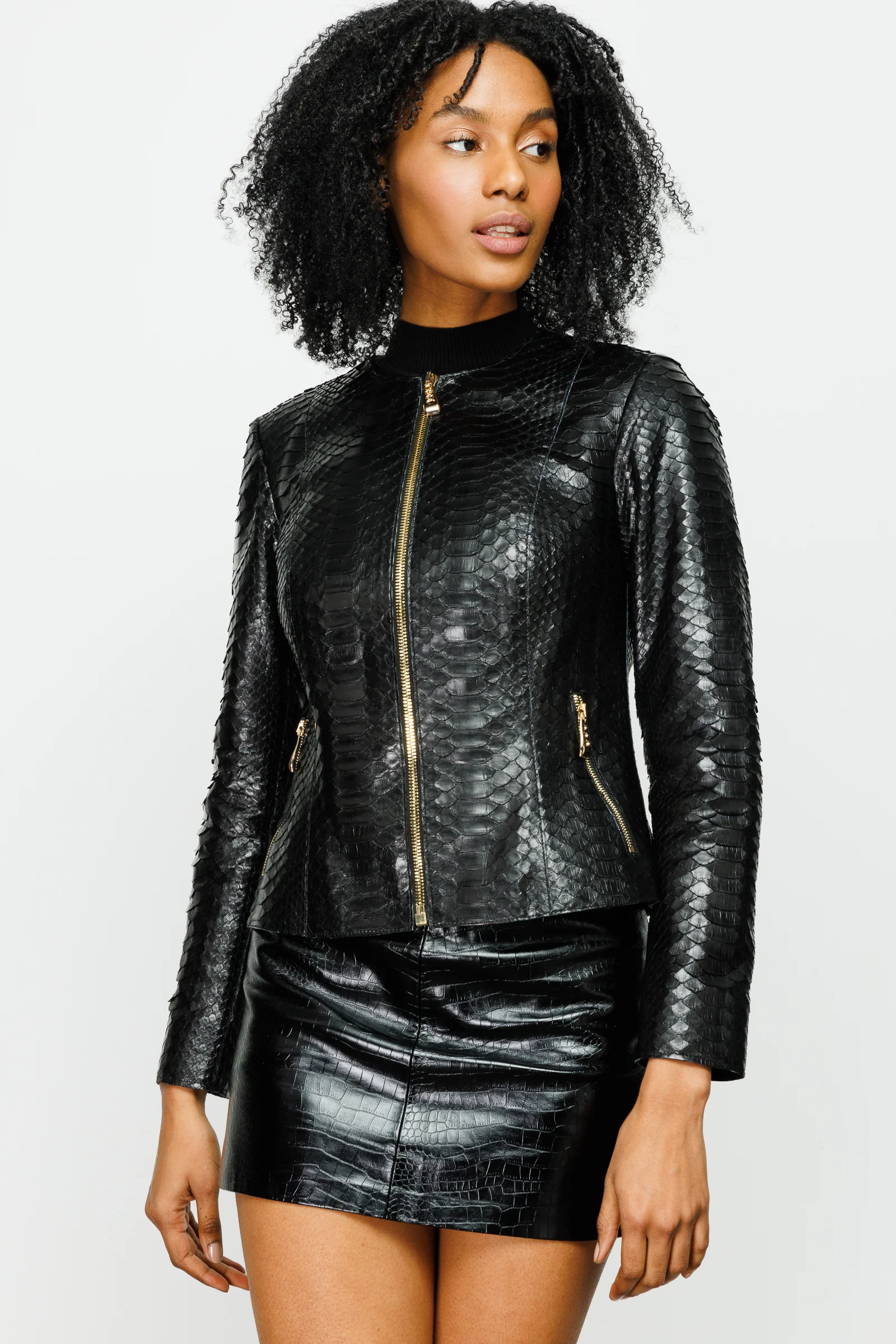 The Mekke Pythn Skin Black Leather Women Jacket - Image 5