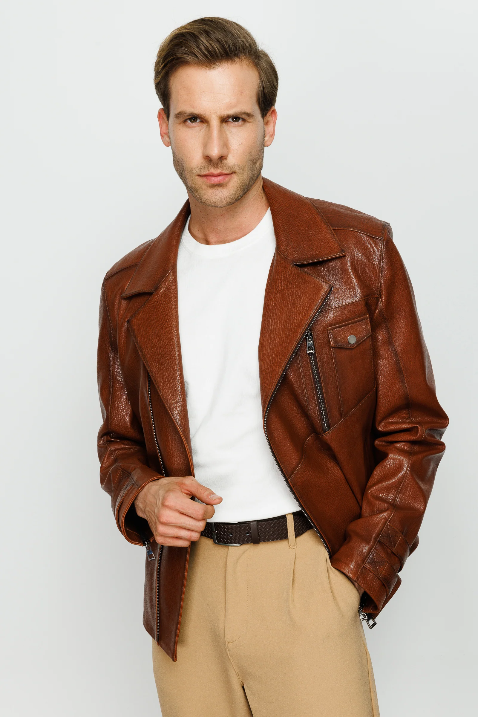 The Monola Tan Leather Men Jacket - Image 2