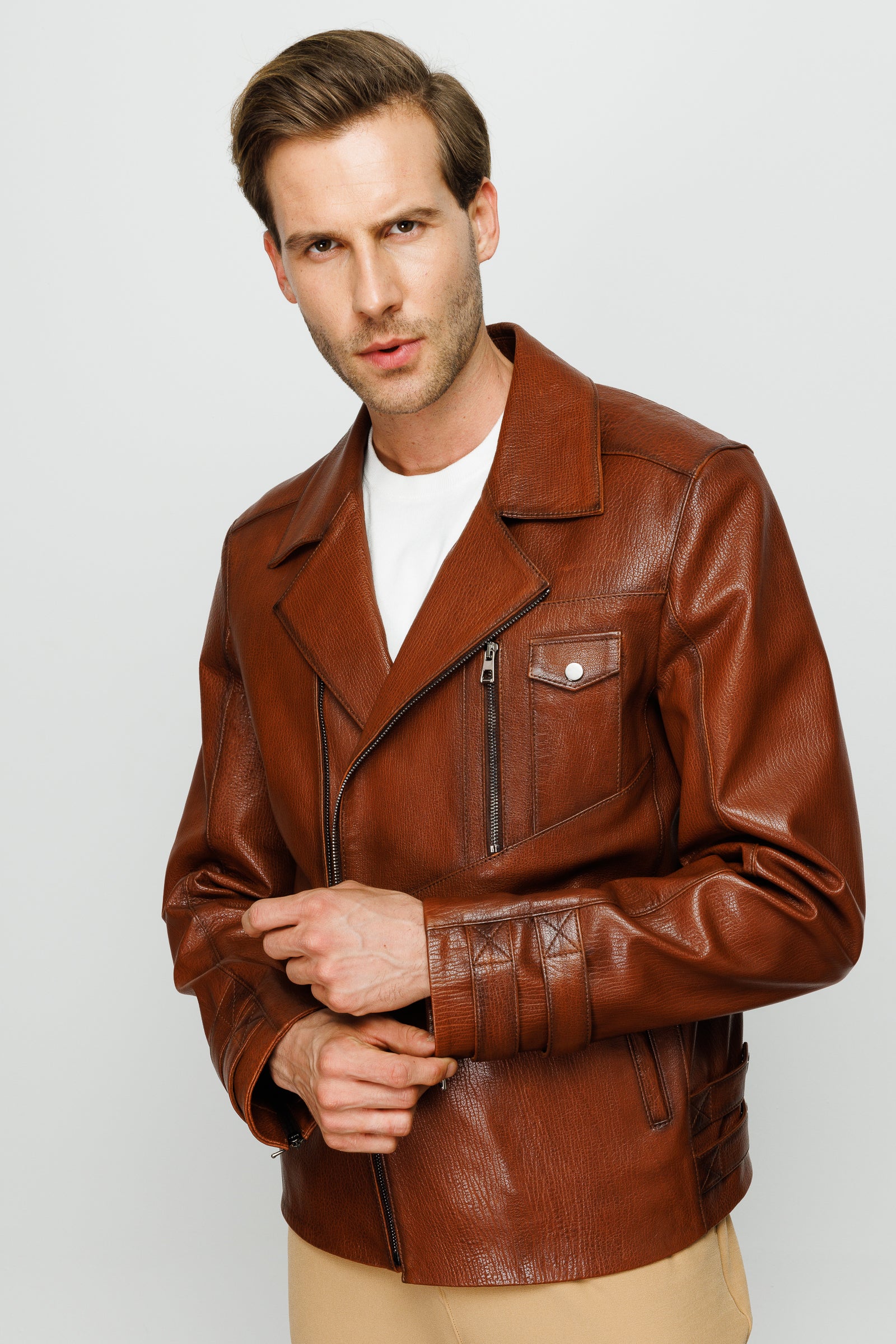 The Monola Tan Leather Men Jacket - Image 3