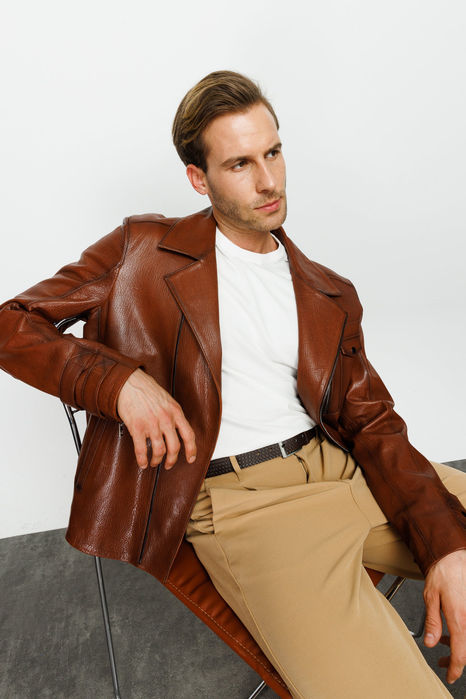 The Monola Tan Leather Men Jacket - Image 4