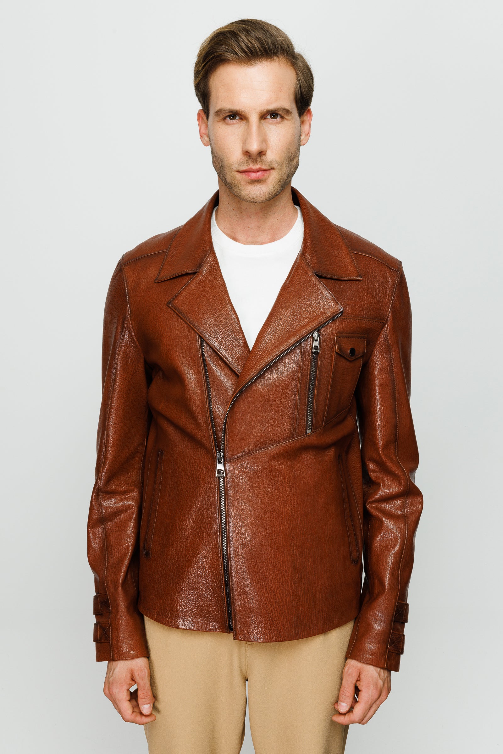 The Monola Tan Leather Men Jacket - Image 5
