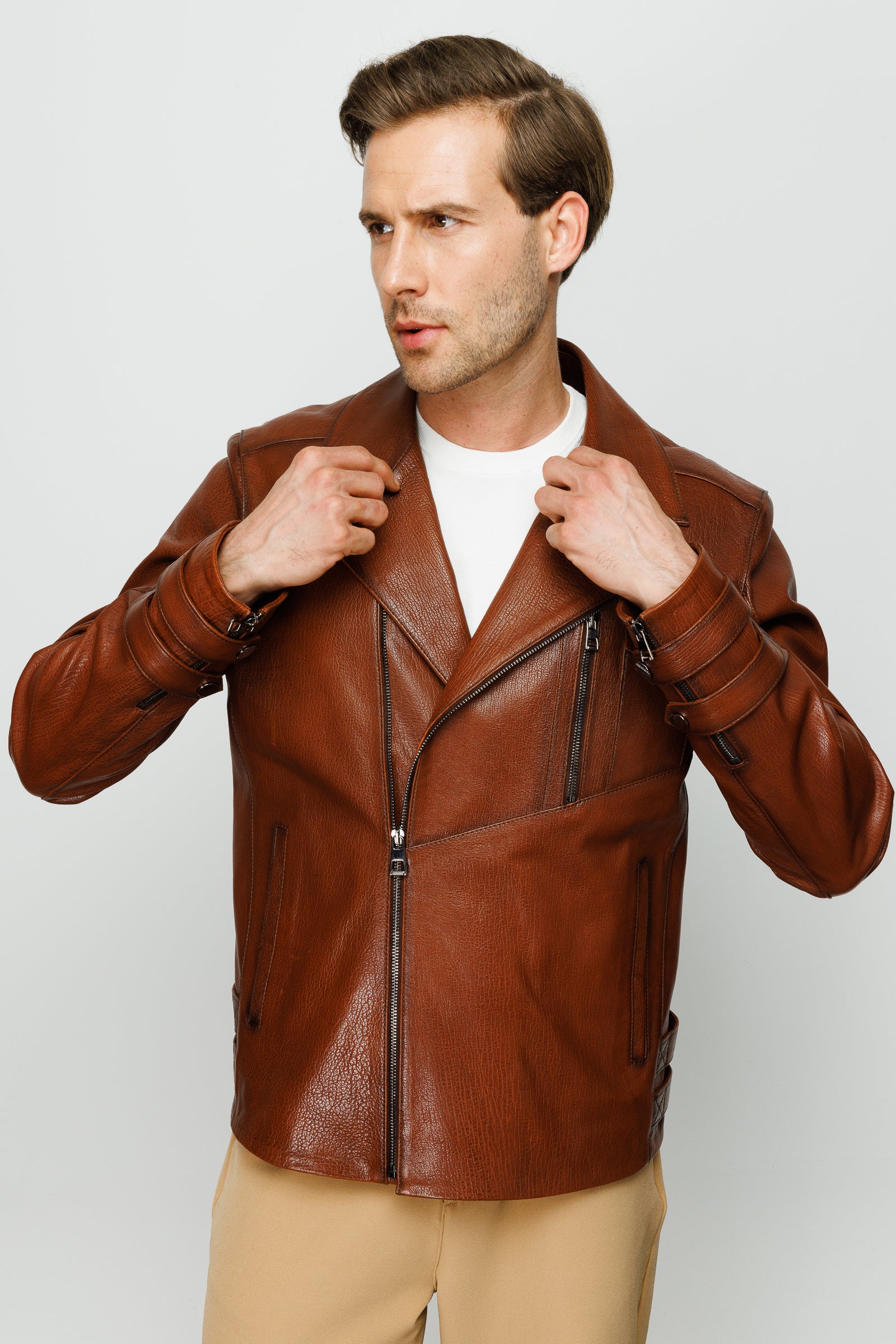The Monola Tan Leather Men Jacket - Image 6
