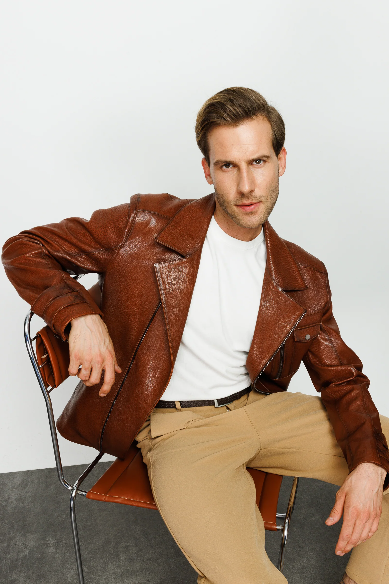 The Monola Tan Leather Men Jacket - Image 7