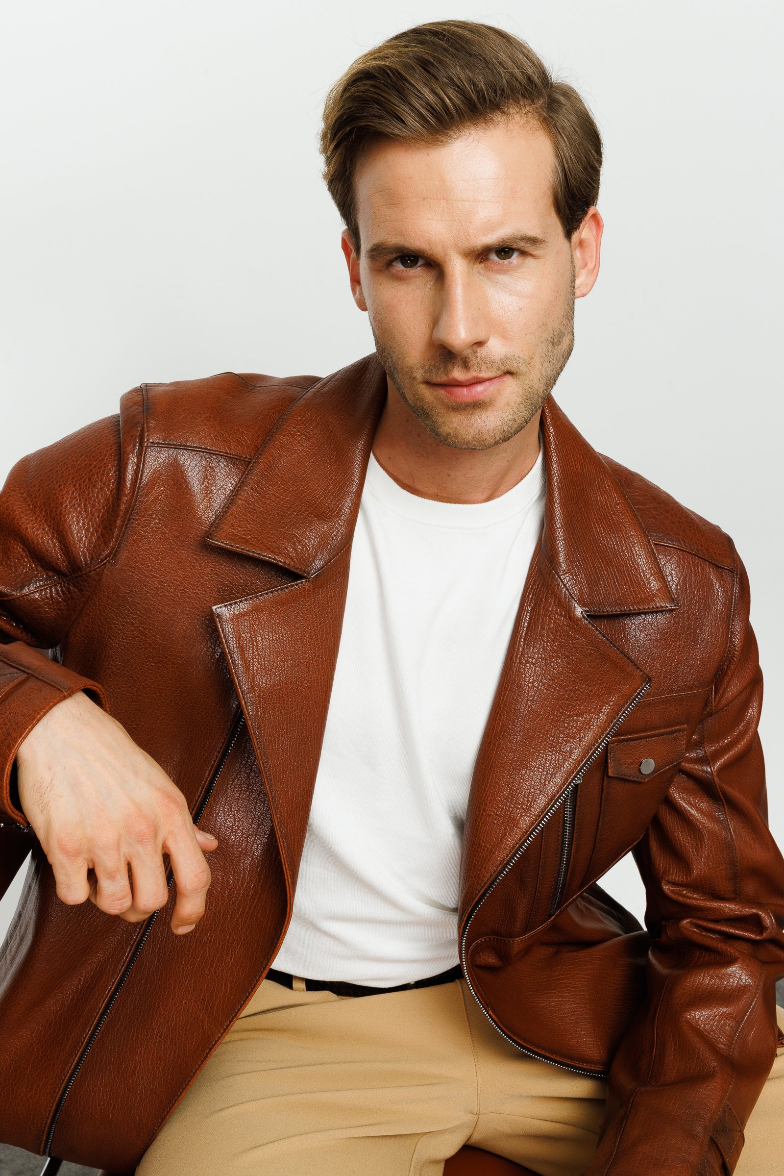 The Monola Tan Leather Men Jacket - Image 8