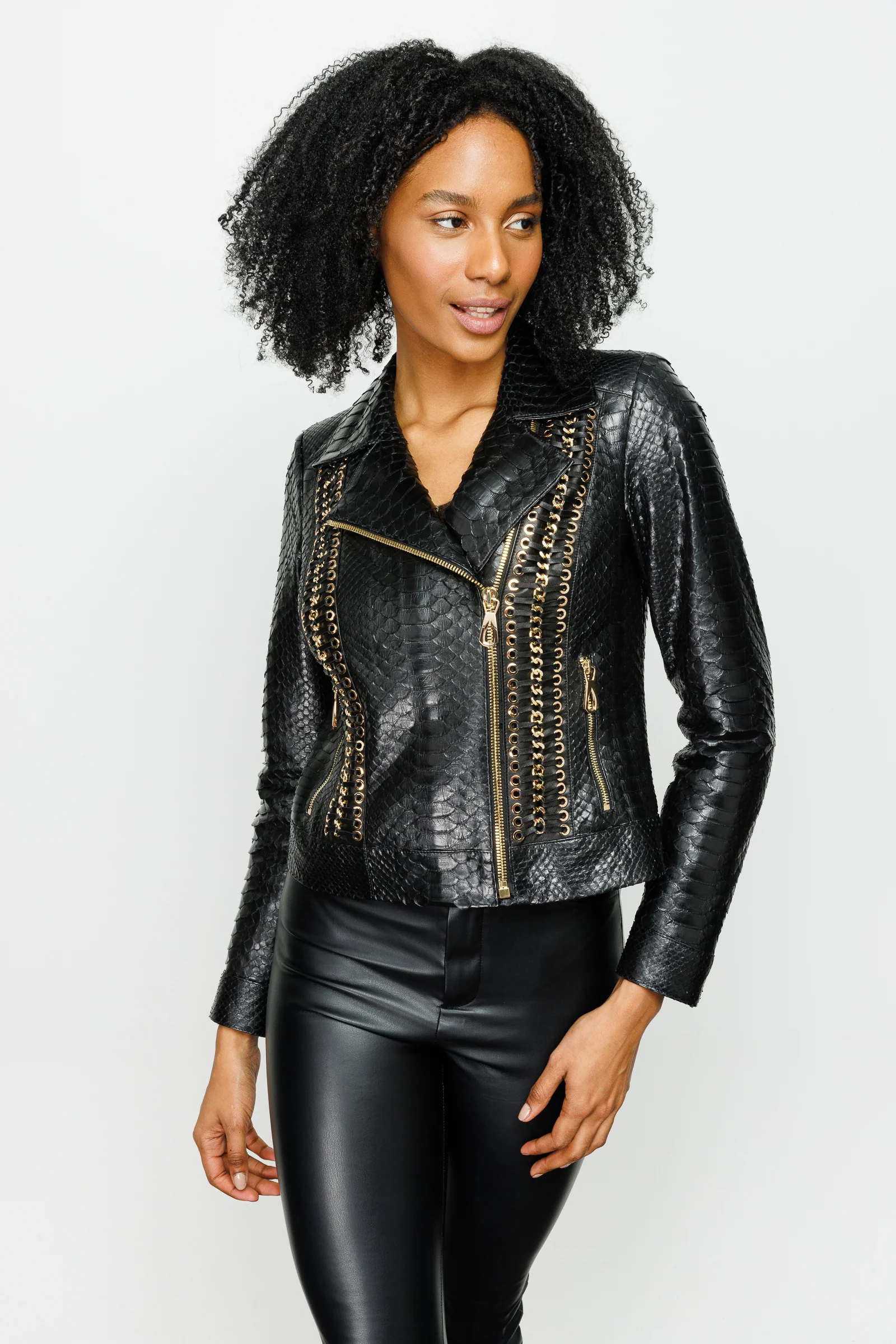 The Nayro Pythn Black Leather Women Jacket - Image 4