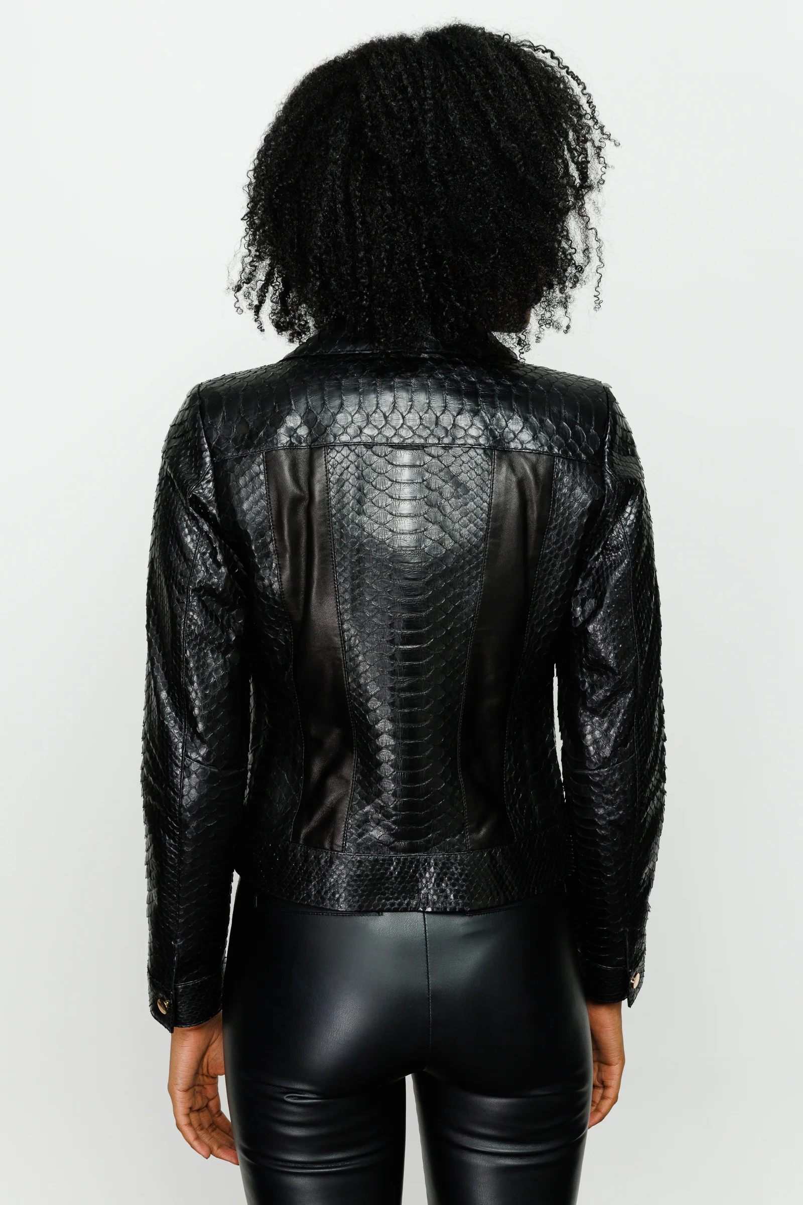 The Nayro Pythn Black Leather Women Jacket - Image 7