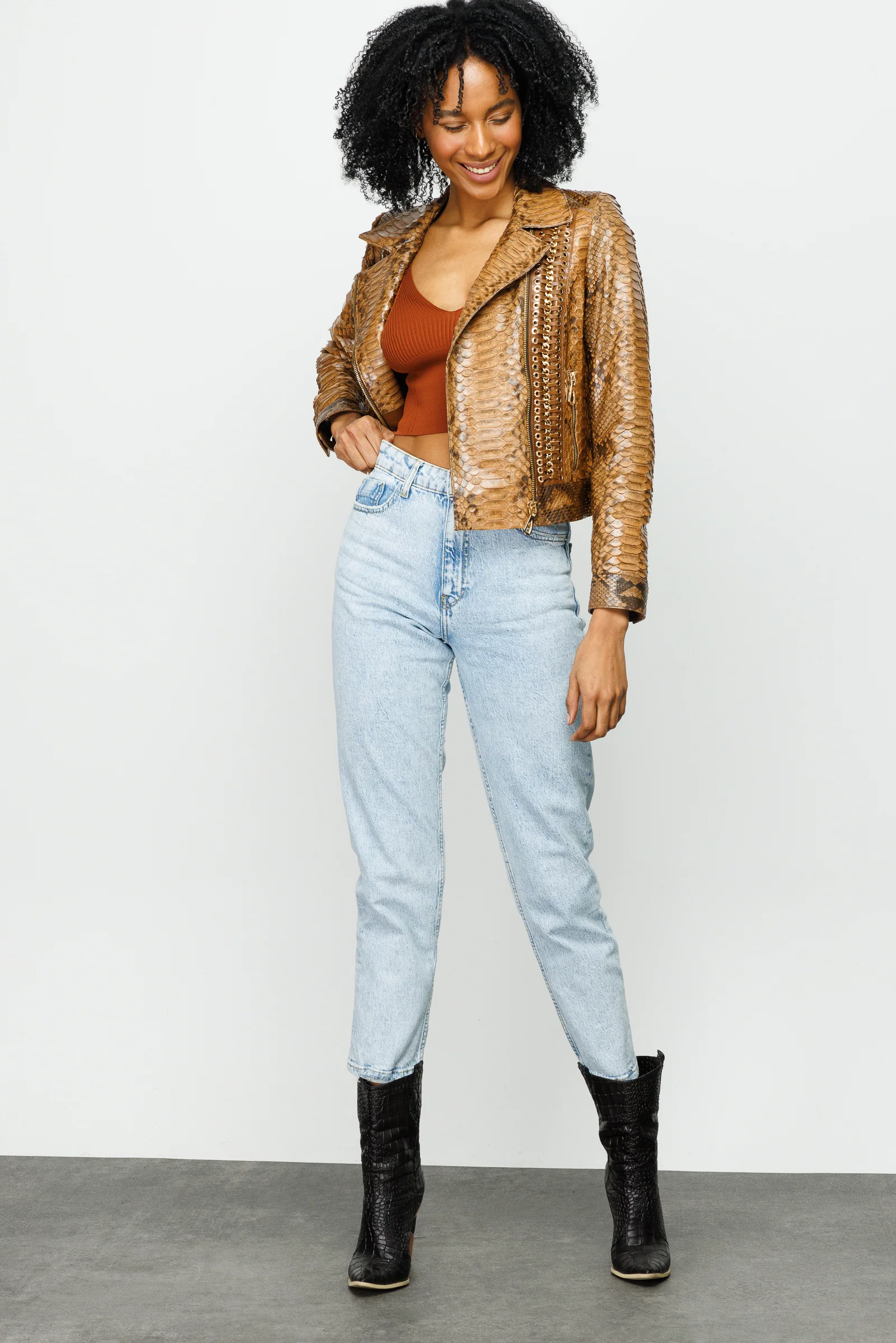 The Nayro Pythn Tan Leather Women Jacket - Image 7