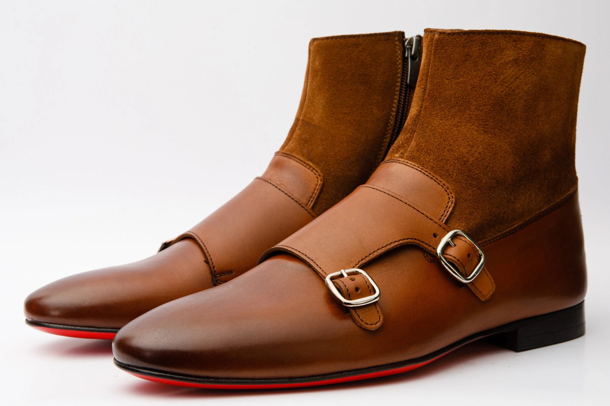 Preston Tan Leather & Suede Double Monk Strap Ankle Men Boot - Image 2