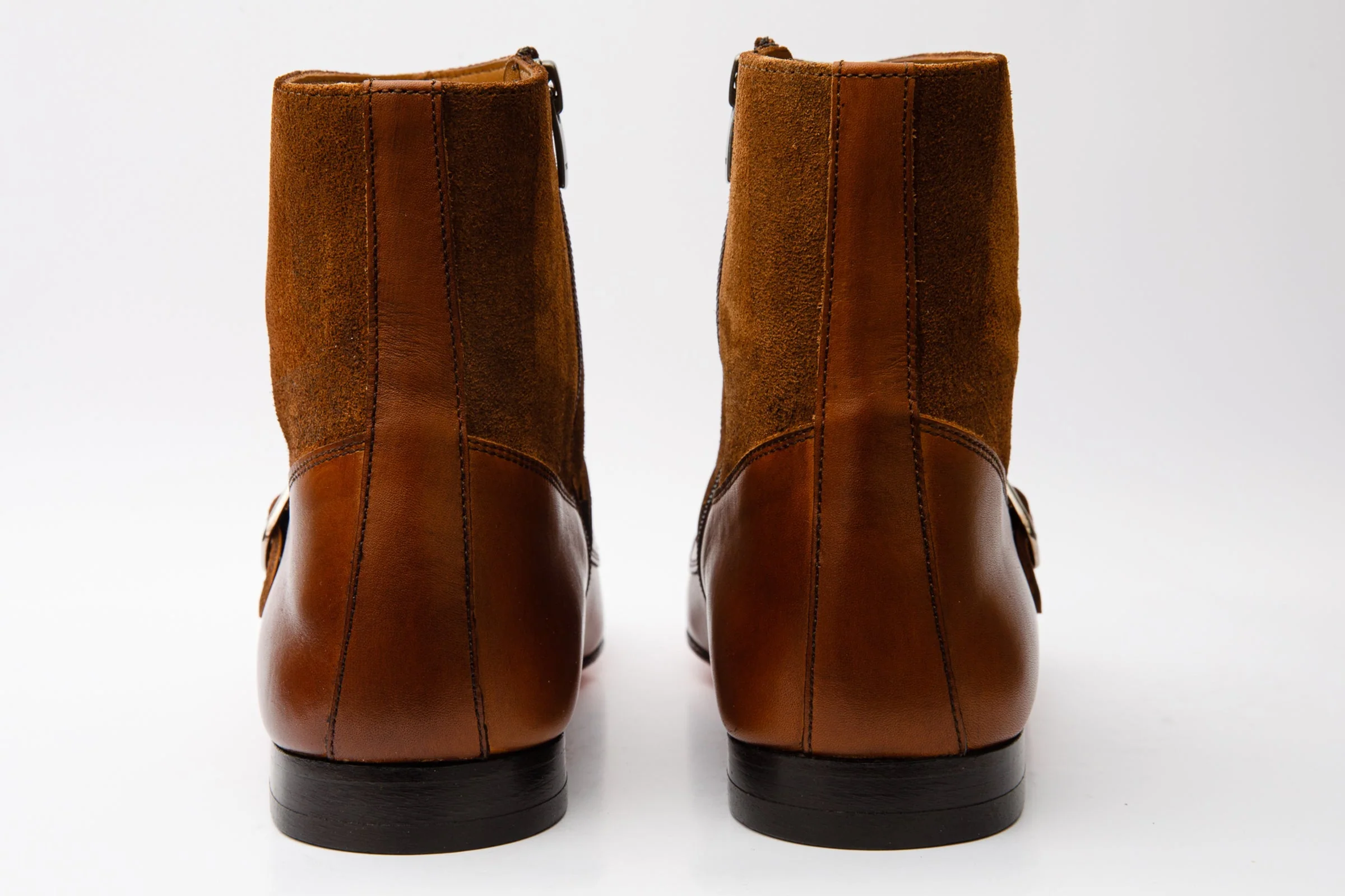 Preston Tan Leather & Suede Double Monk Strap Ankle Men Boot - Image 3