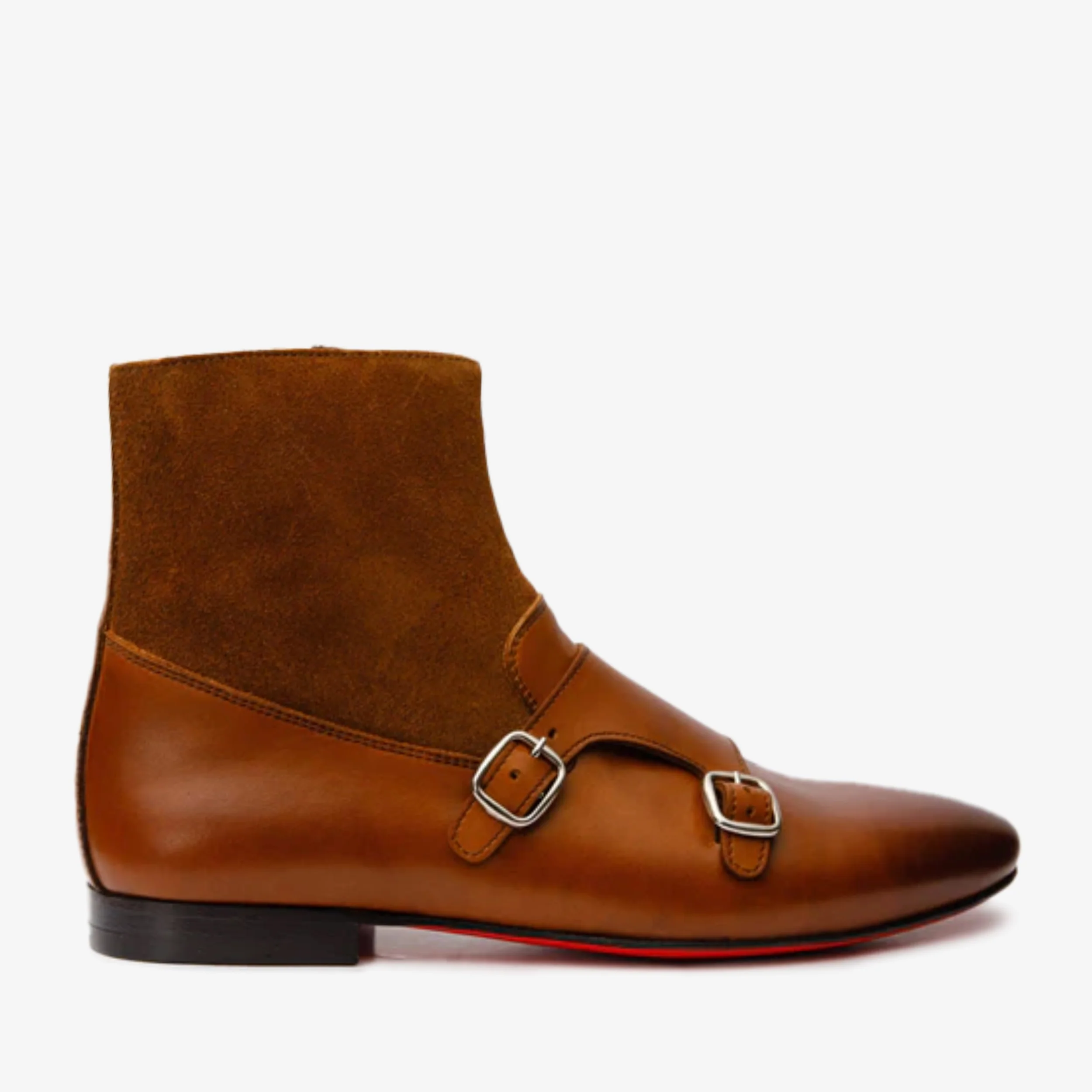 Preston Tan Leather & Suede Double Monk Strap Ankle Men Boot - Image 6