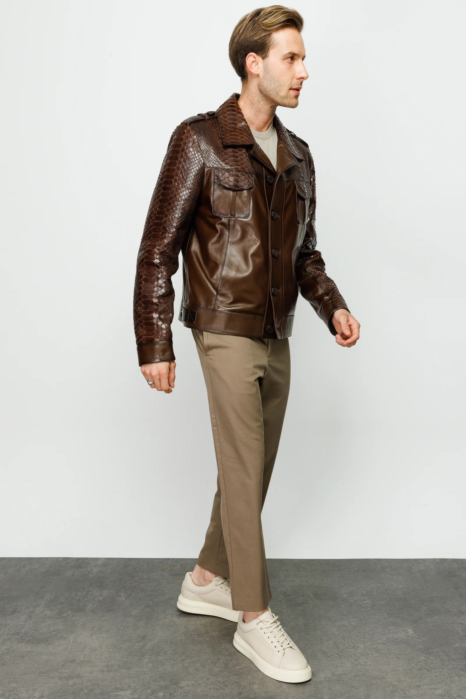 The Manteca Pythn Skin Brown Leather Men Jacket - Image 10