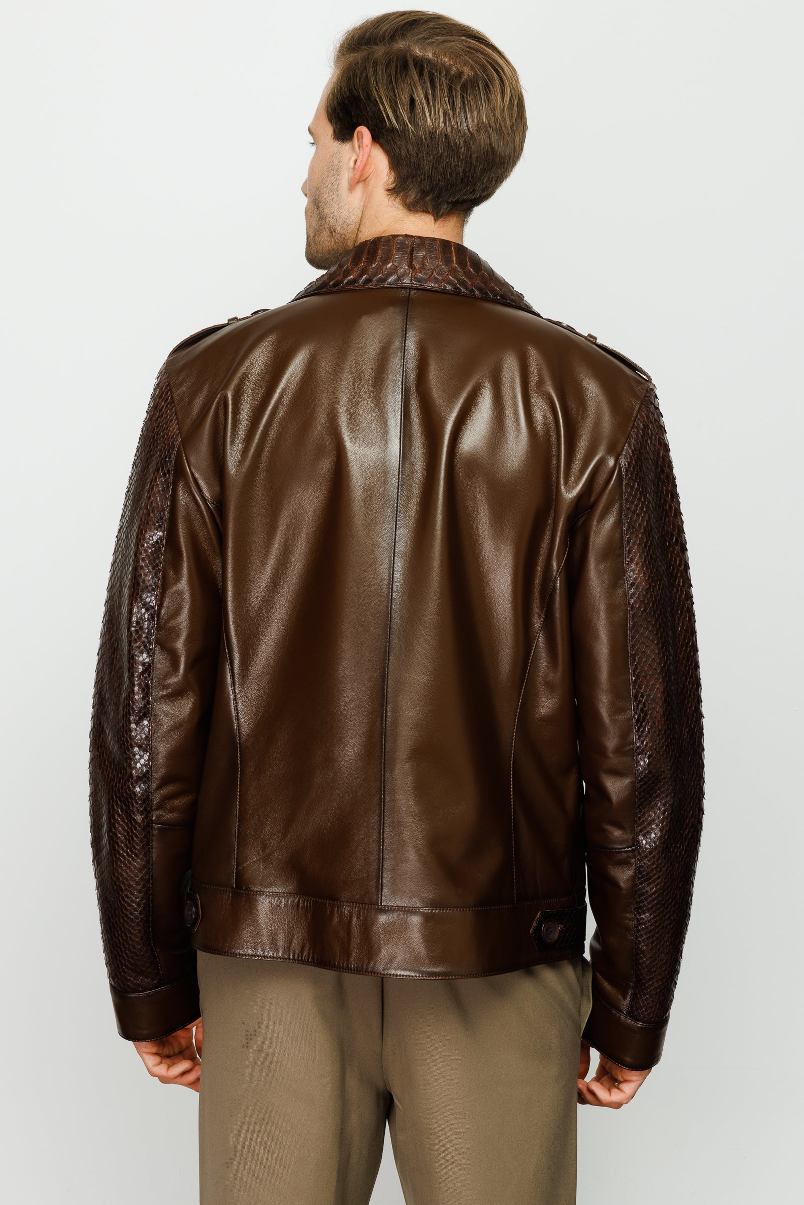 The Manteca Pythn Skin Brown Leather Men Jacket - Image 3
