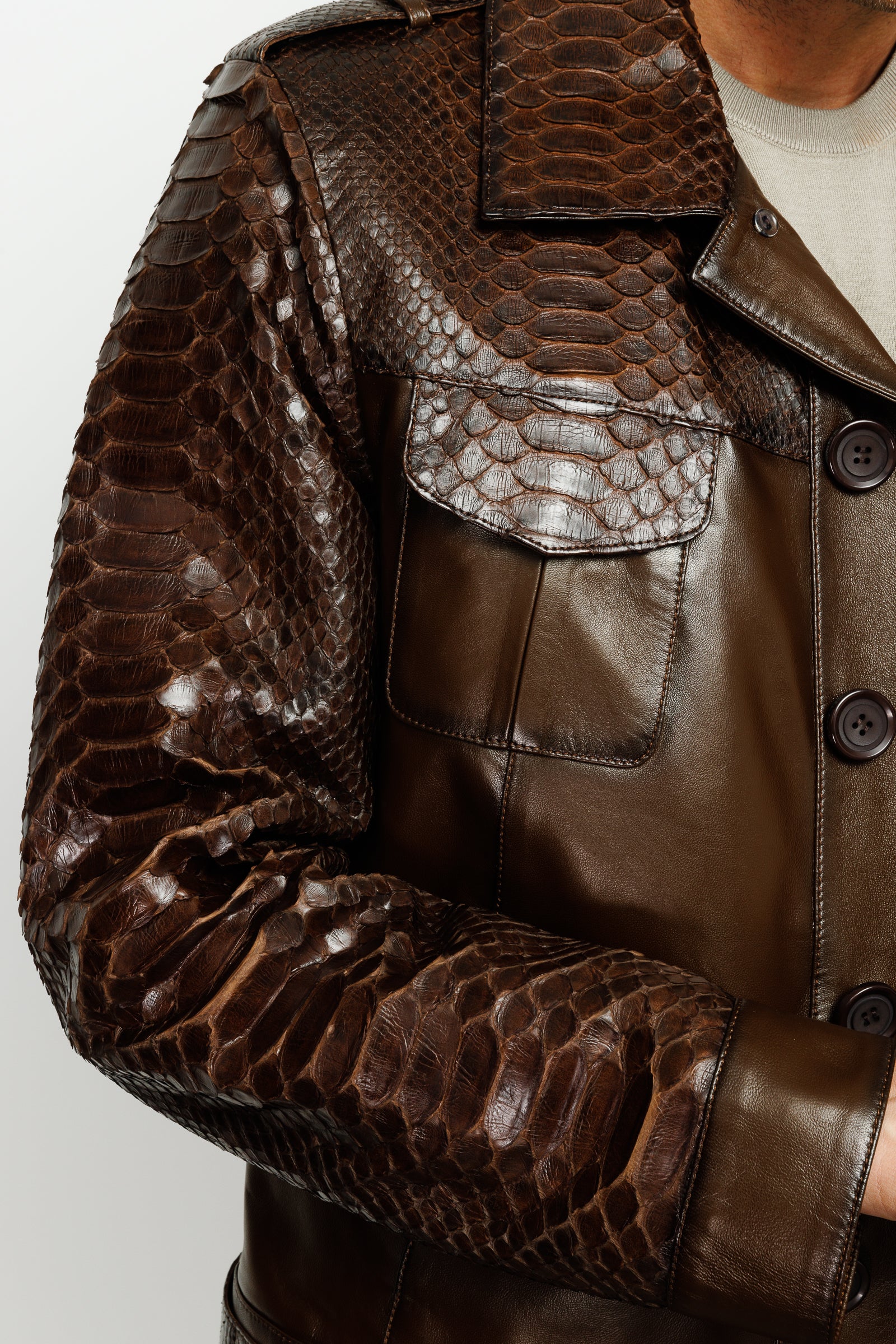 The Manteca Pythn Skin Brown Leather Men Jacket - Image 5