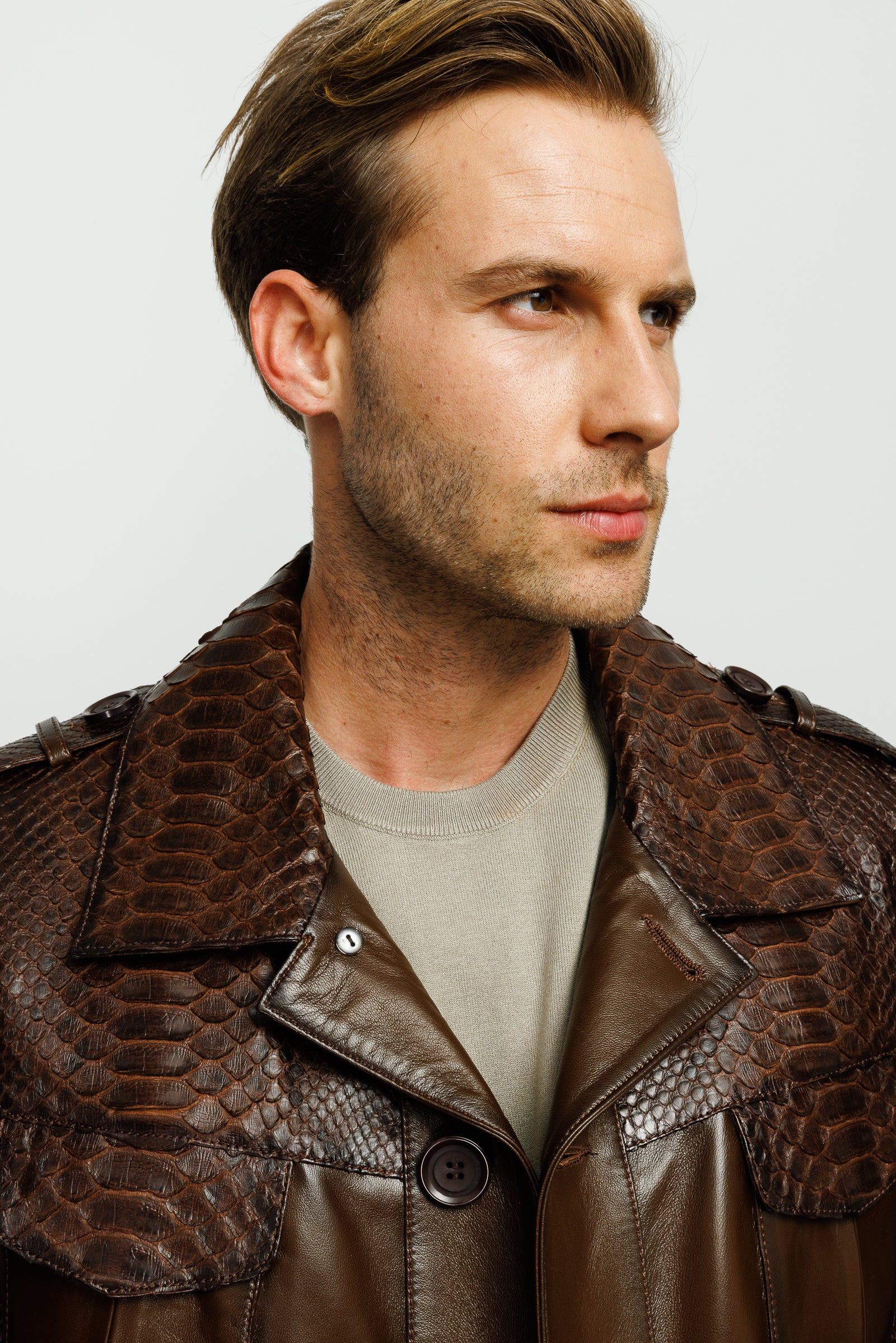 The Manteca Pythn Skin Brown Leather Men Jacket - Image 6