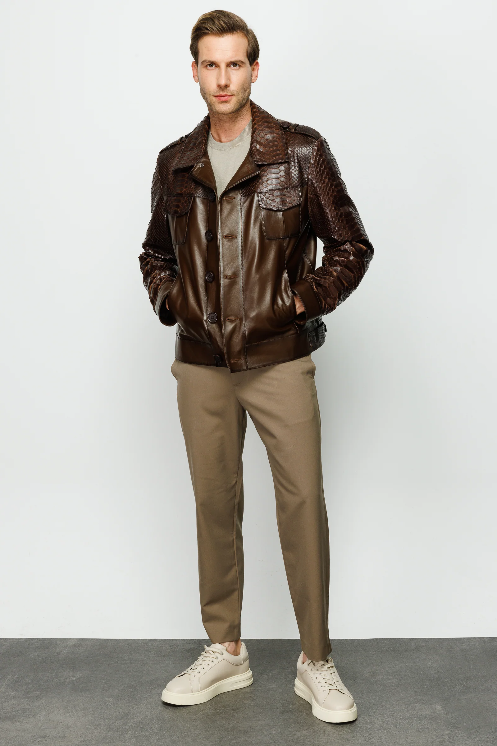 The Manteca Pythn Skin Brown Leather Men Jacket - Image 9