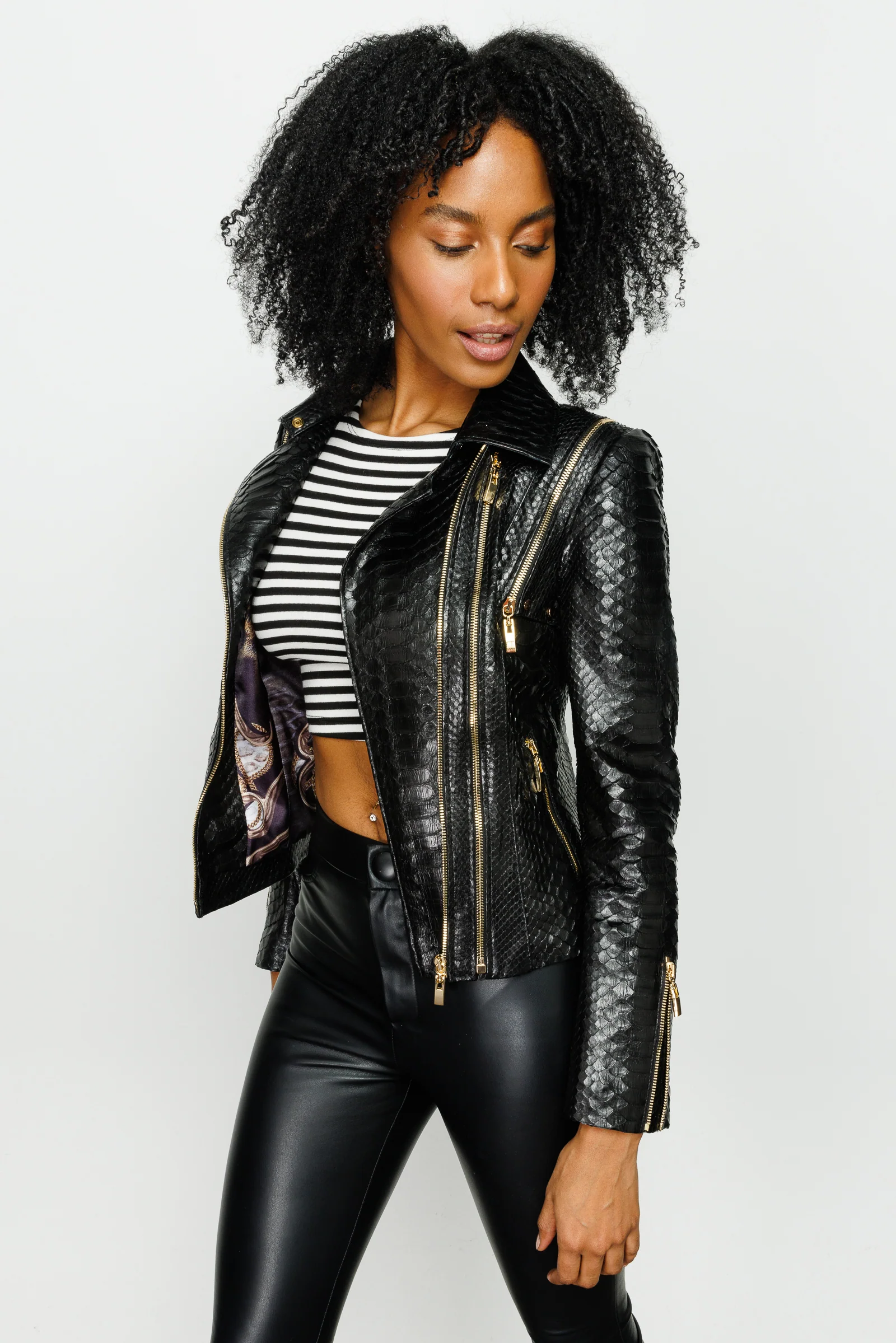 The Queen Pythn Skin Black Leather Women Jacket - Image 5
