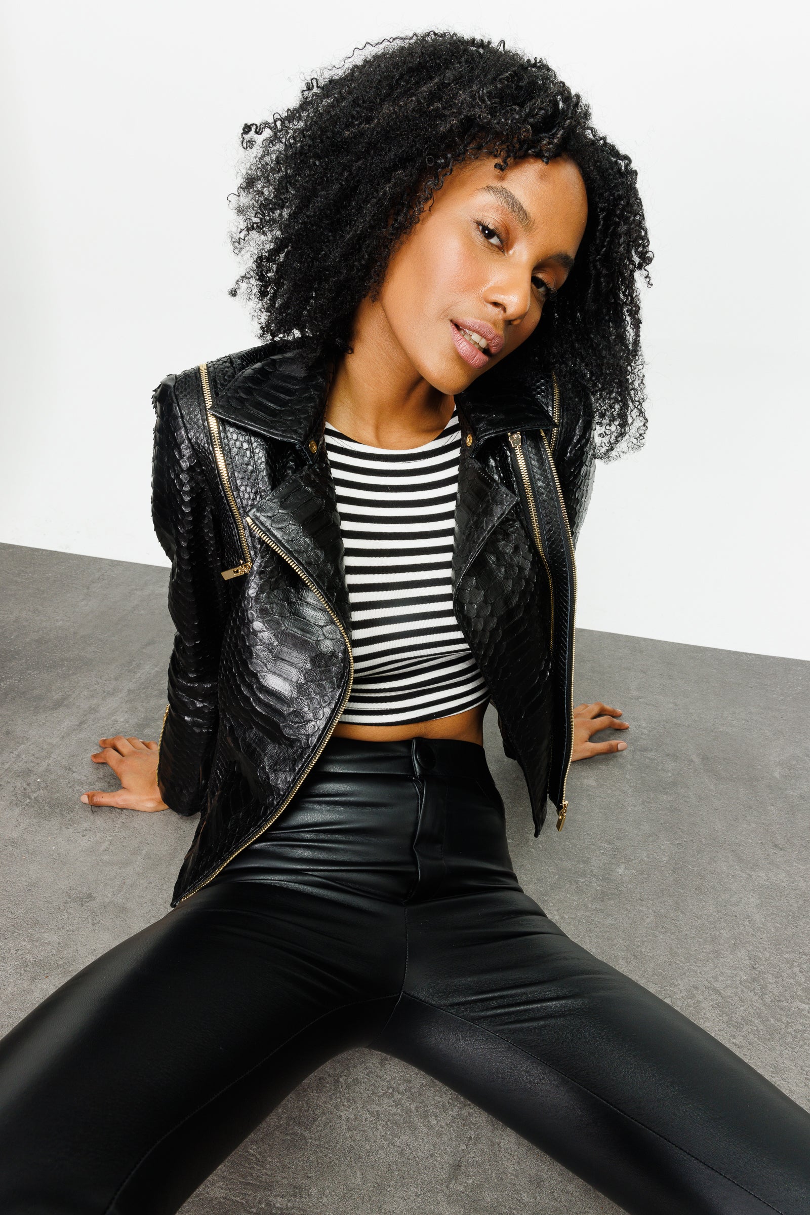 The Queen Pythn Skin Black Leather Women Jacket - Image 6