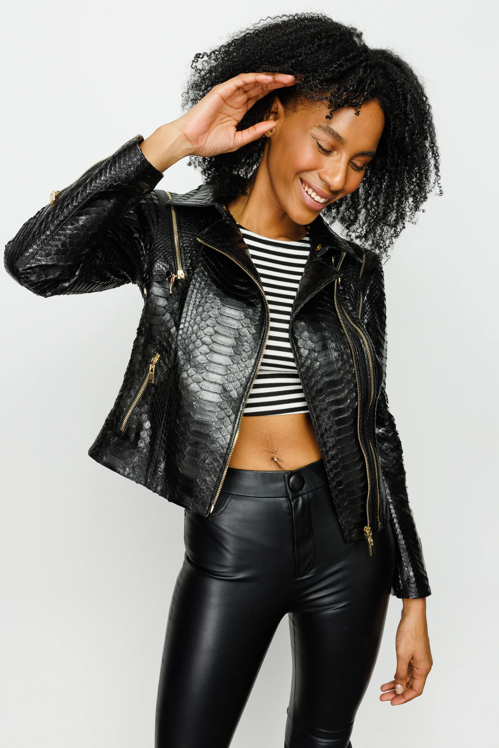 The Queen Pythn Skin Black Leather Women Jacket - Image 7