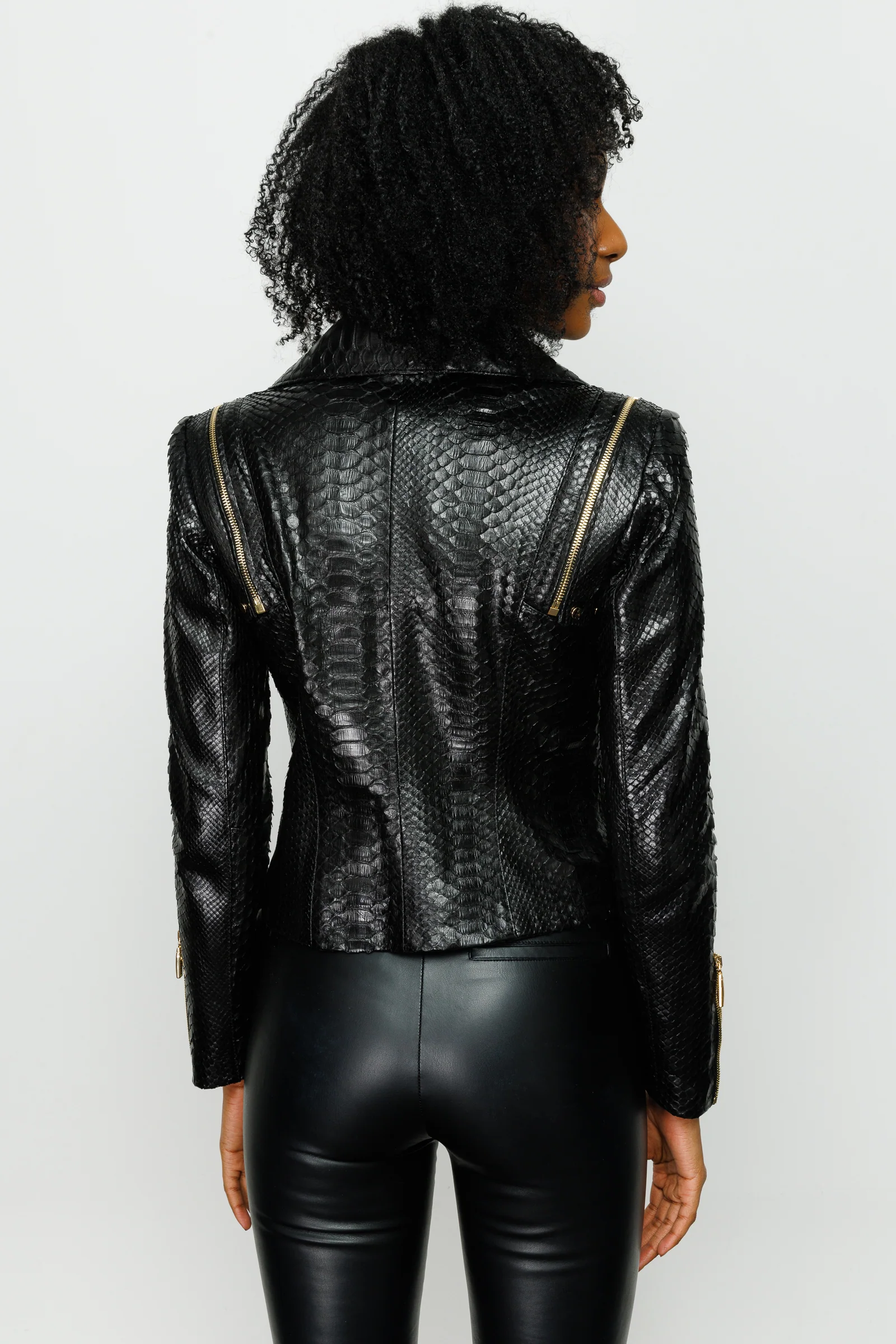 The Queen Pythn Skin Black Leather Women Jacket - Image 9