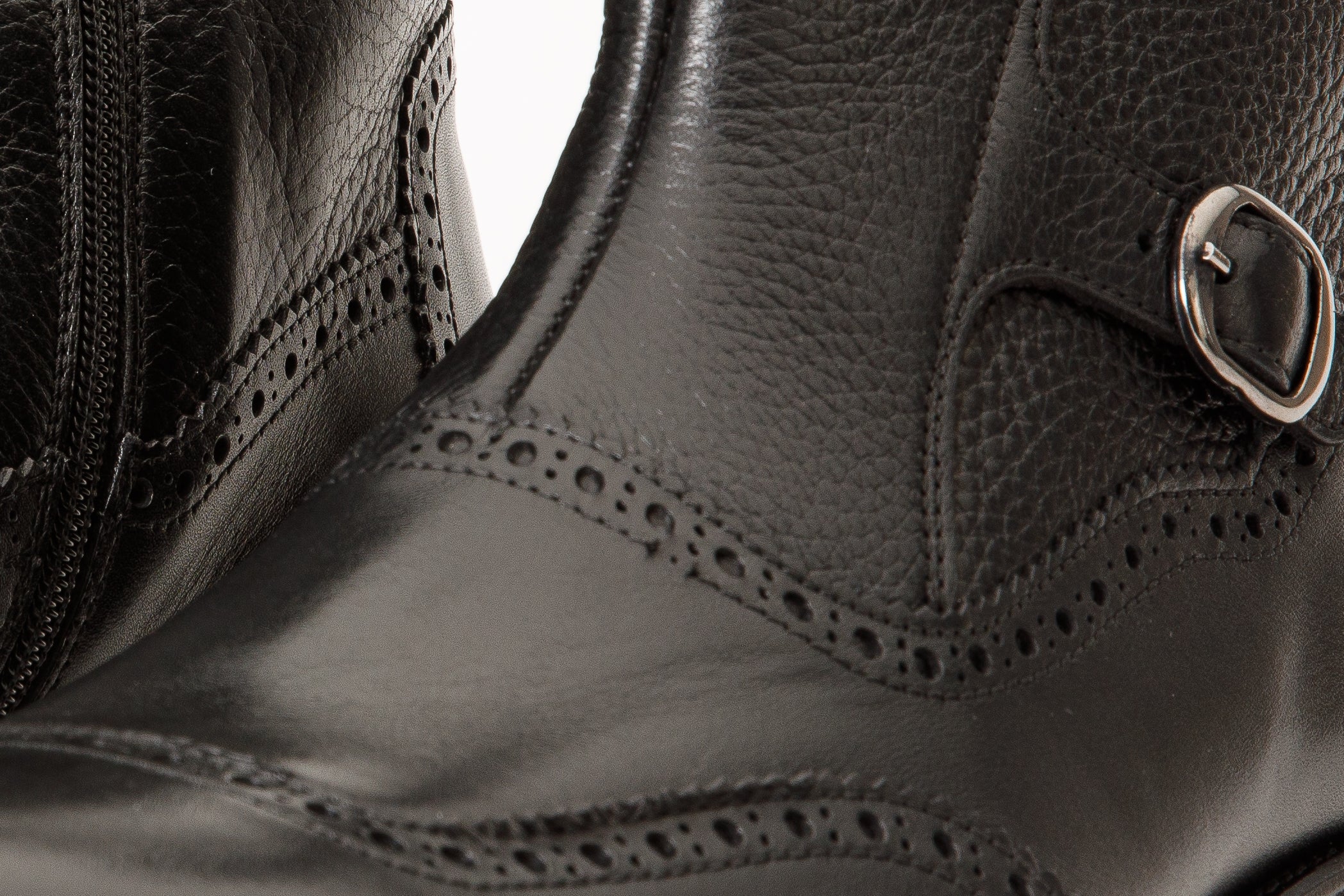 The Rand Black Leather Double Buckle Brogue Men Boot with a Zipper - Image 4