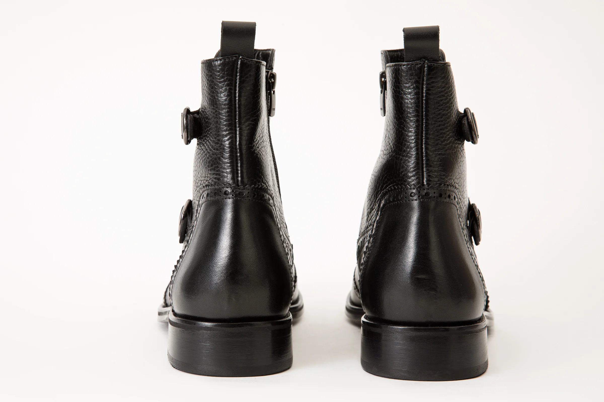 The Rand Black Leather Double Buckle Brogue Men Boot with a Zipper - Image 5