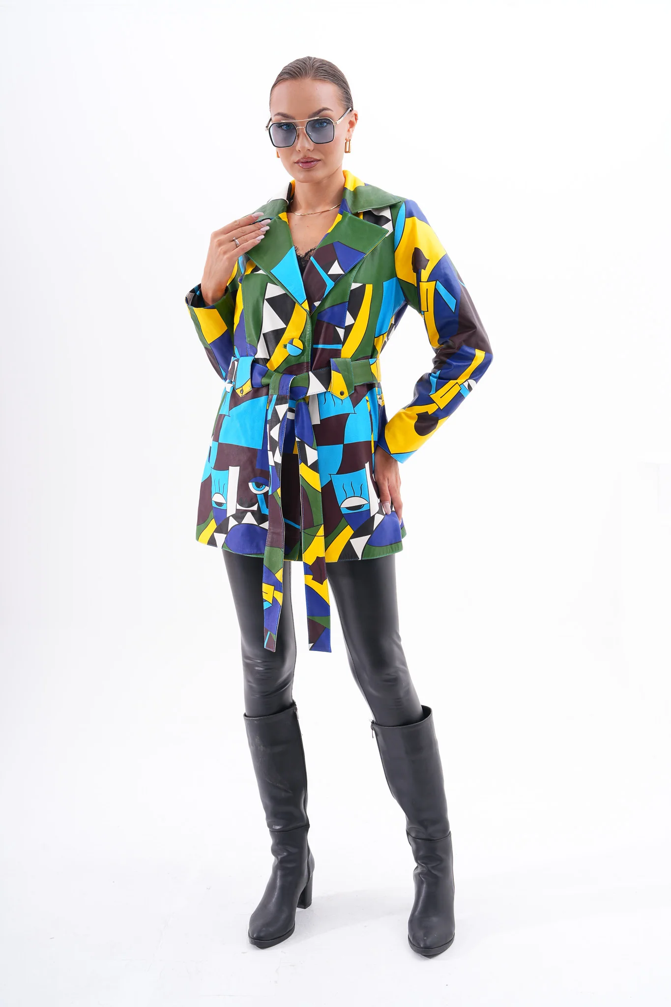 Sienna Abstract Art Leather Women Jacket – Blue Green Edition - Image 7
