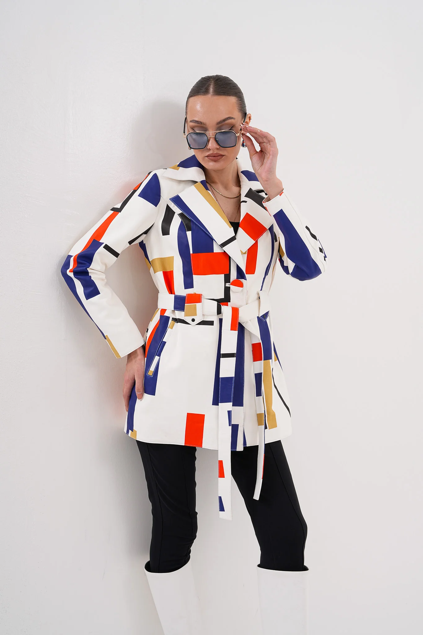 Sienna Abstract Art Leather Women Jacket – Red Navy Edition