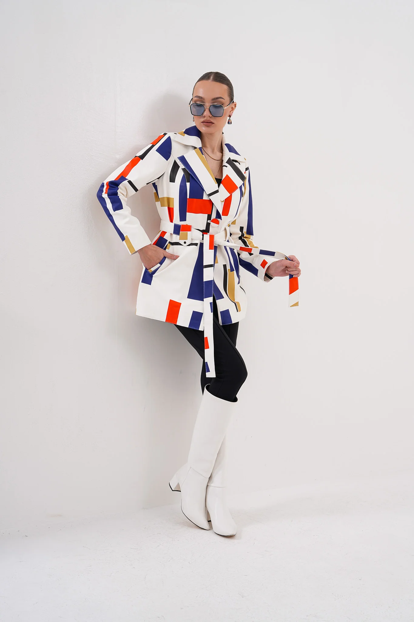 Sienna Abstract Art Leather Women Jacket – Red Navy Edition - Image 11