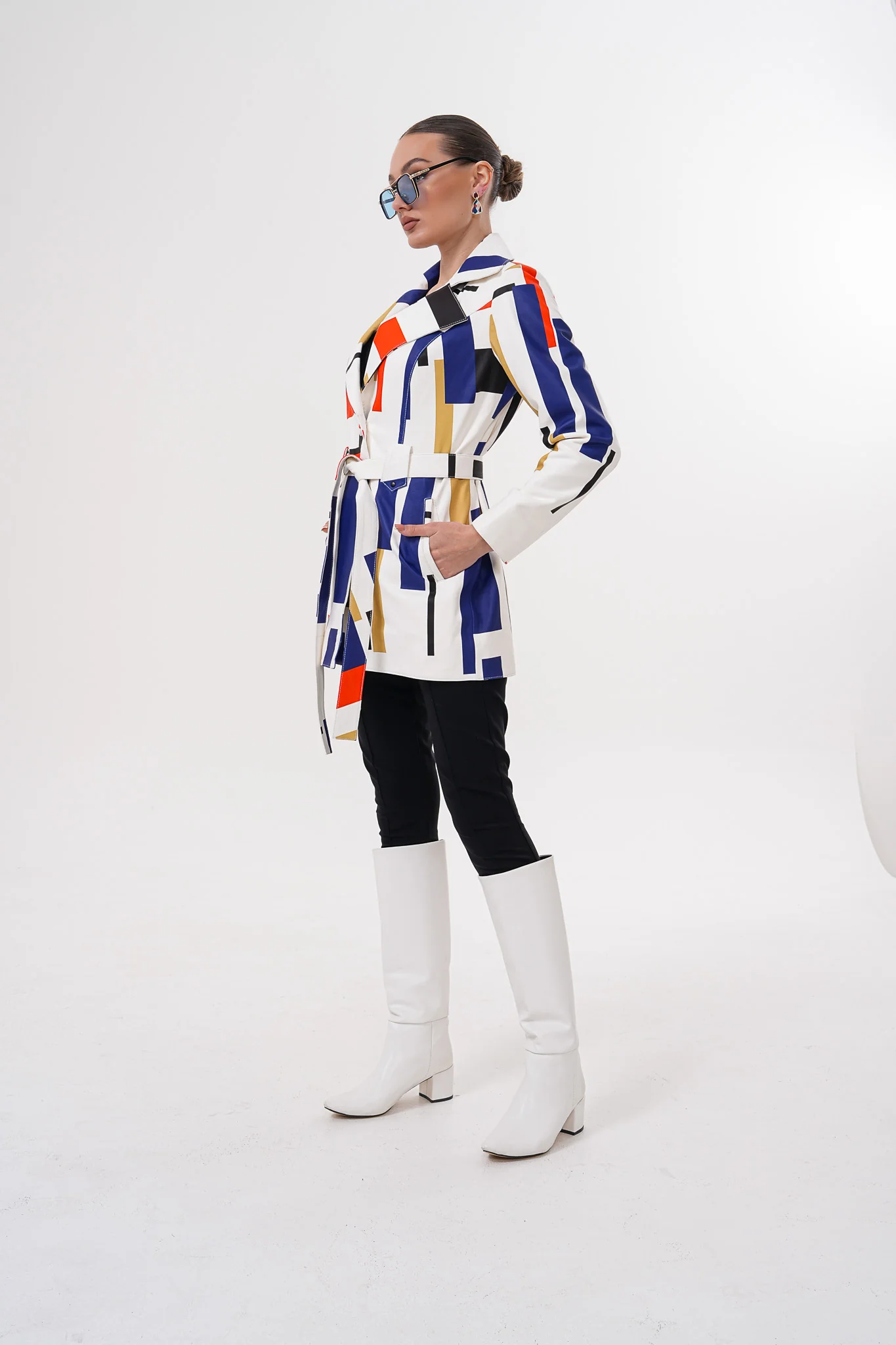 Sienna Abstract Art Leather Women Jacket – Red Navy Edition - Image 9