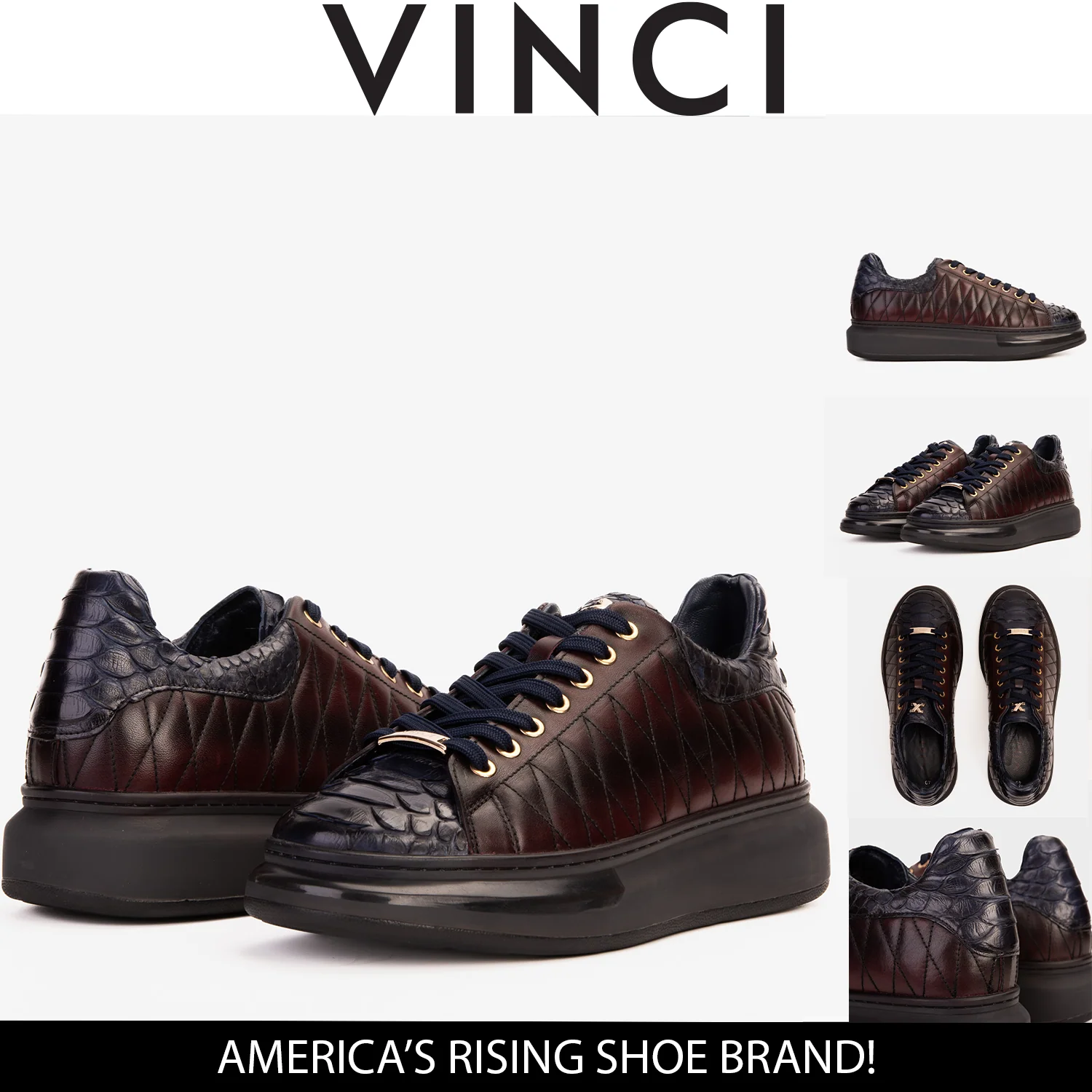 The Adler Navy Blue & Burgundy Snk Leather Men Sneaker Limited Edition - Image 11