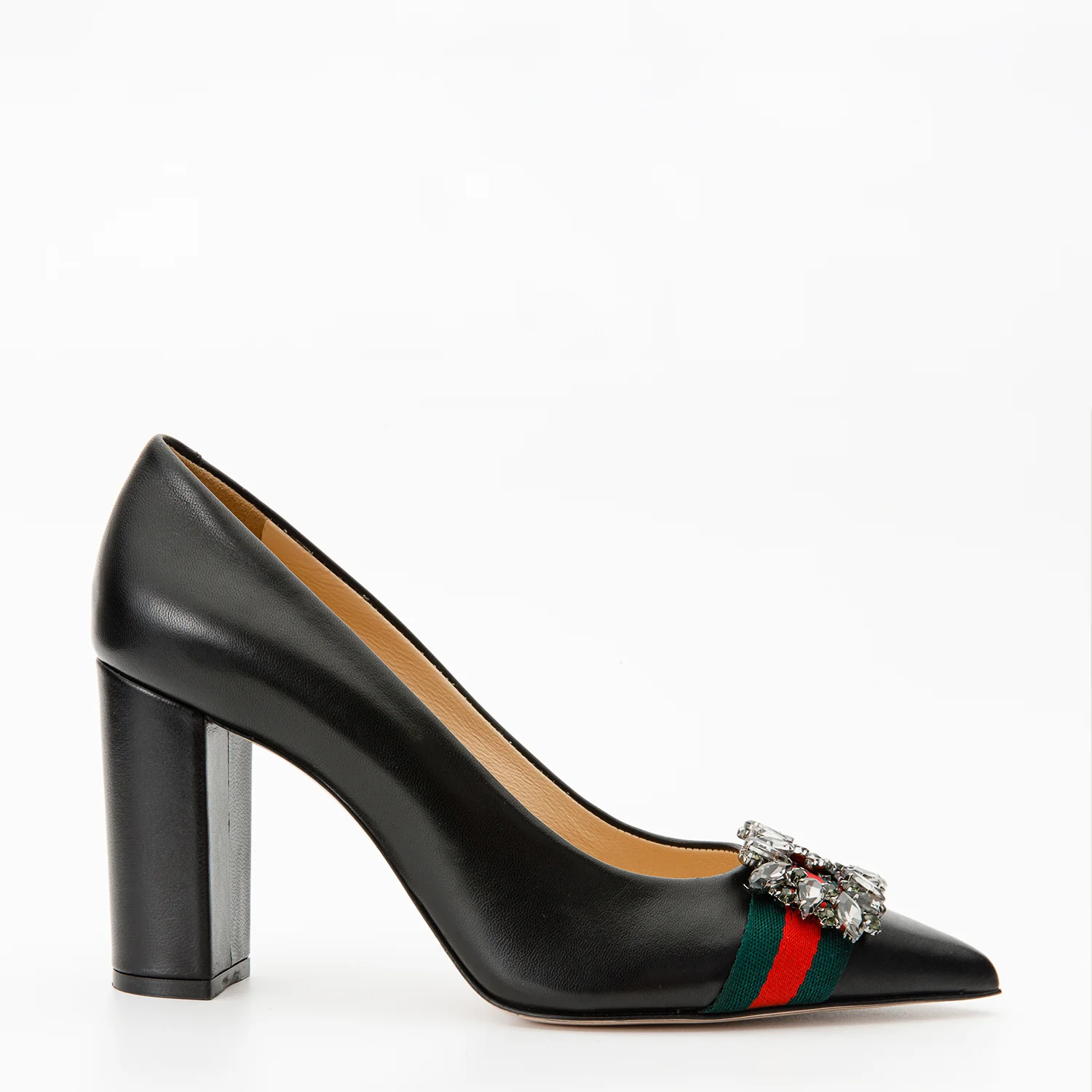 The Afega Black Leather Block Heel Pump Women Shoe - Image 2
