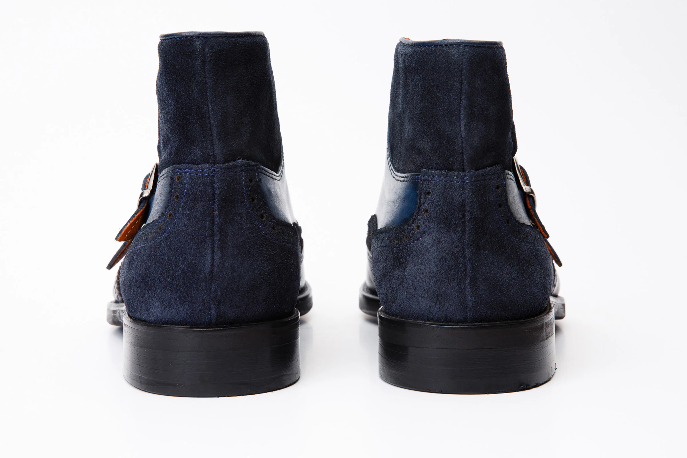The Albus Navy Blue Leather & Suede Double Strap Monk Brogue Men Boot - Image 4