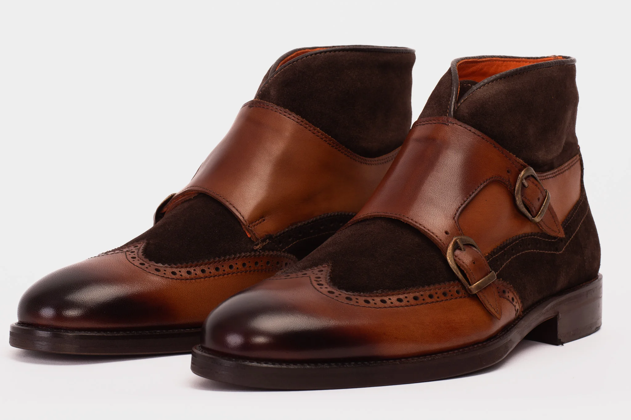 The Albus Tan Leather & Suede Double Strap Monk Brogue Men  Boot - Image 2