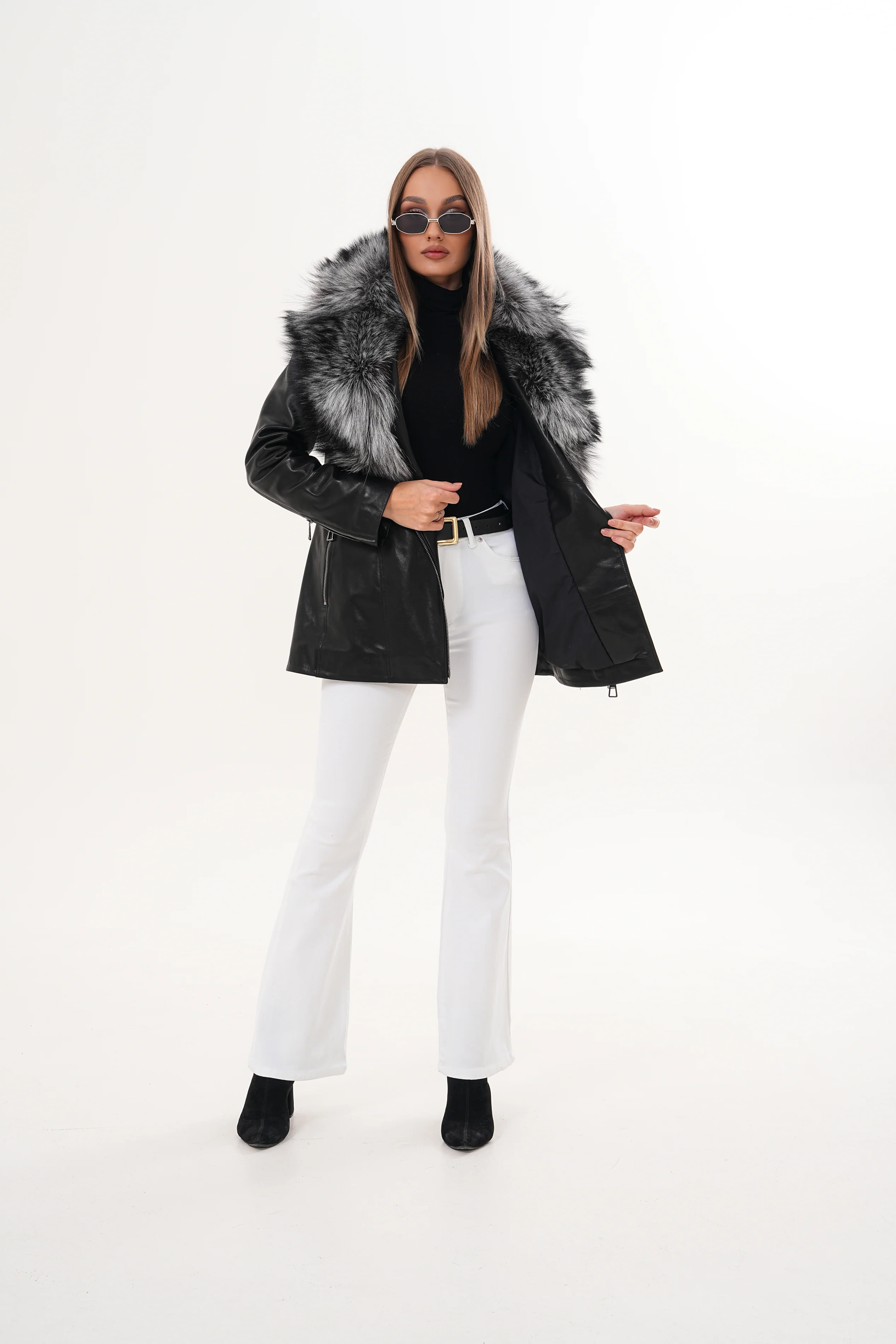 The Alessia Black Leather & Fox Fur Women Jacket - Image 11