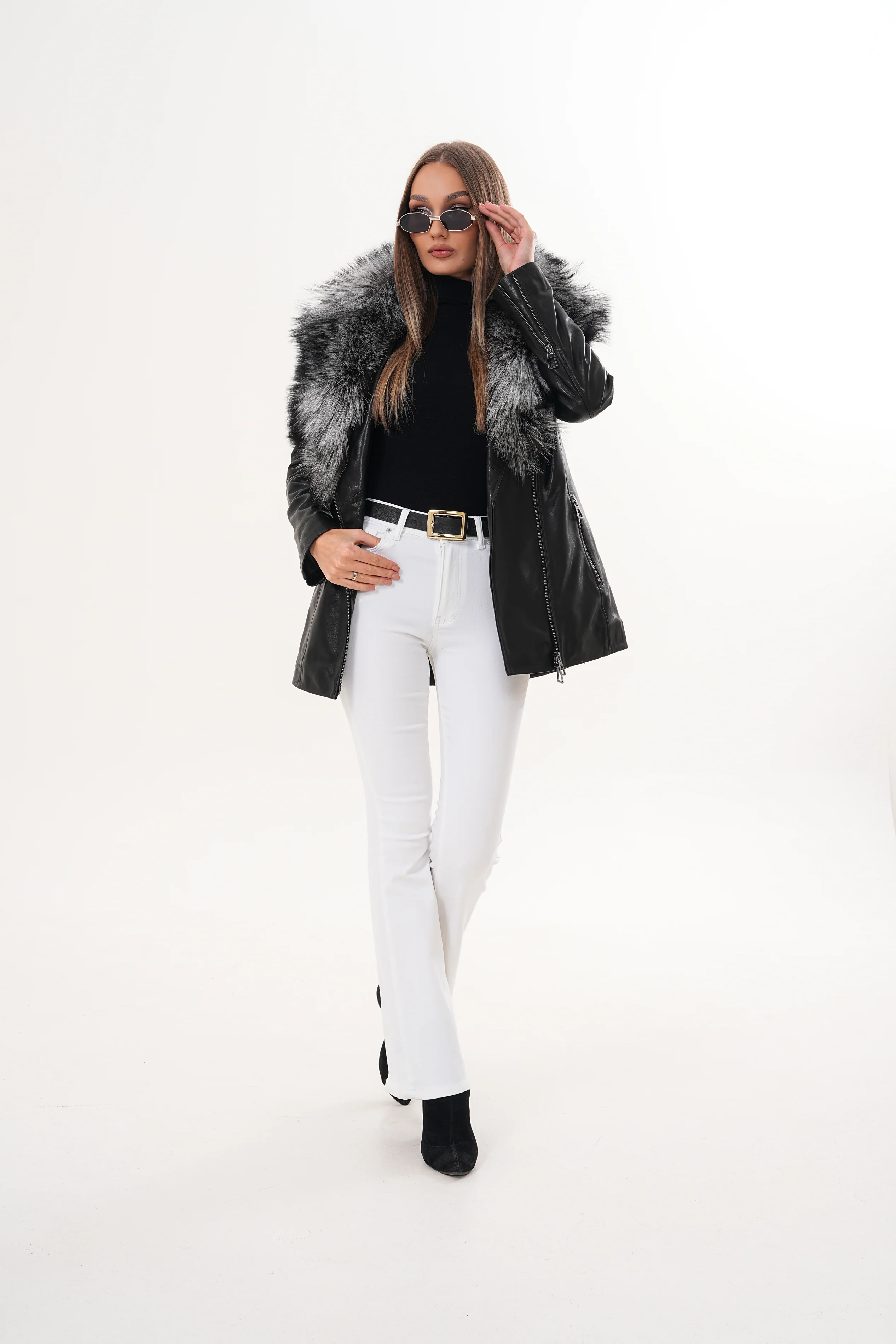 The Alessia Black Leather & Fox Fur Women Jacket - Image 12