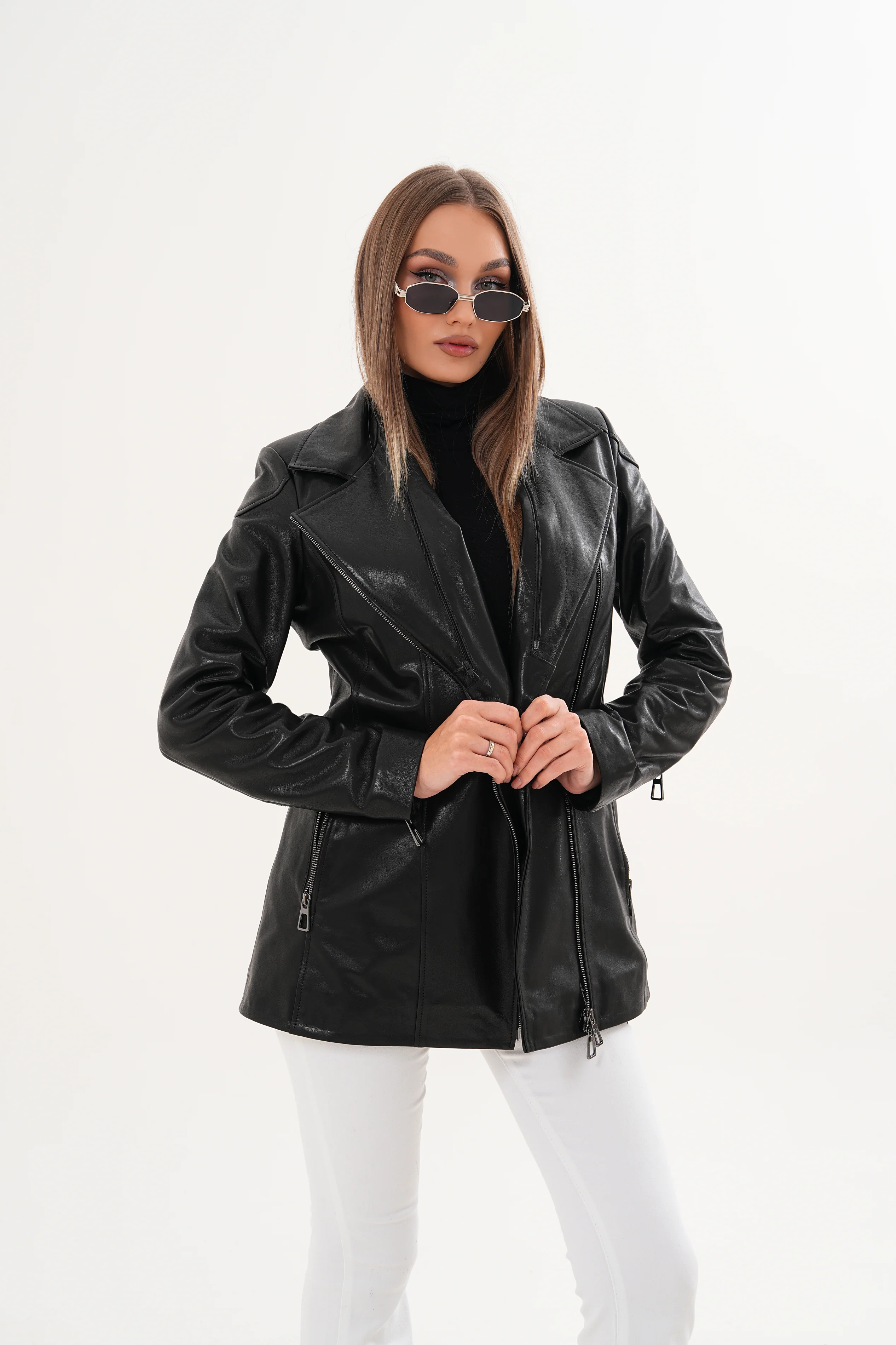 The Alessia Black Leather & Fox Fur Women Jacket - Image 6