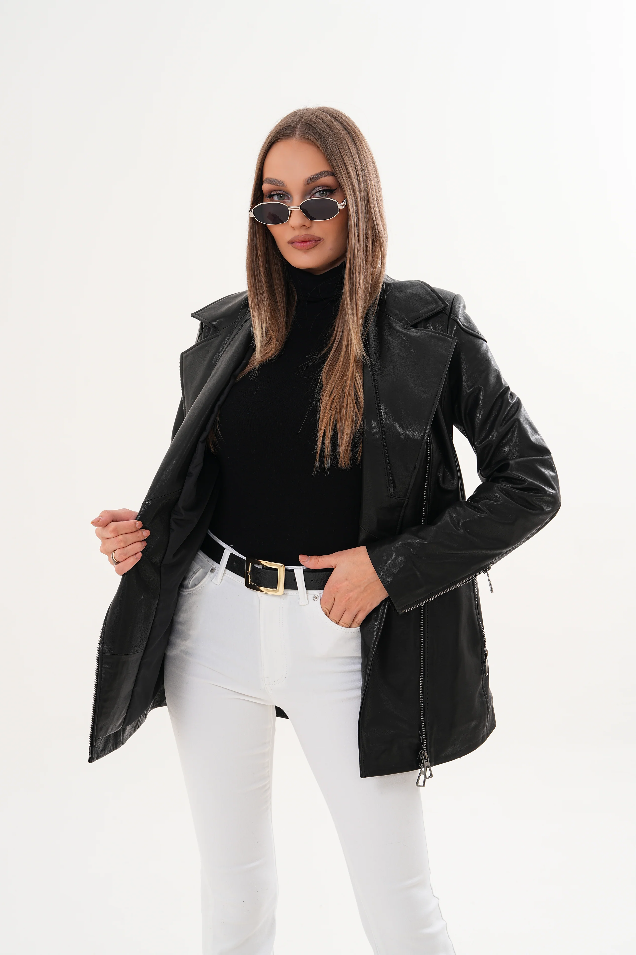 The Alessia Black Leather & Fox Fur Women Jacket - Image 7