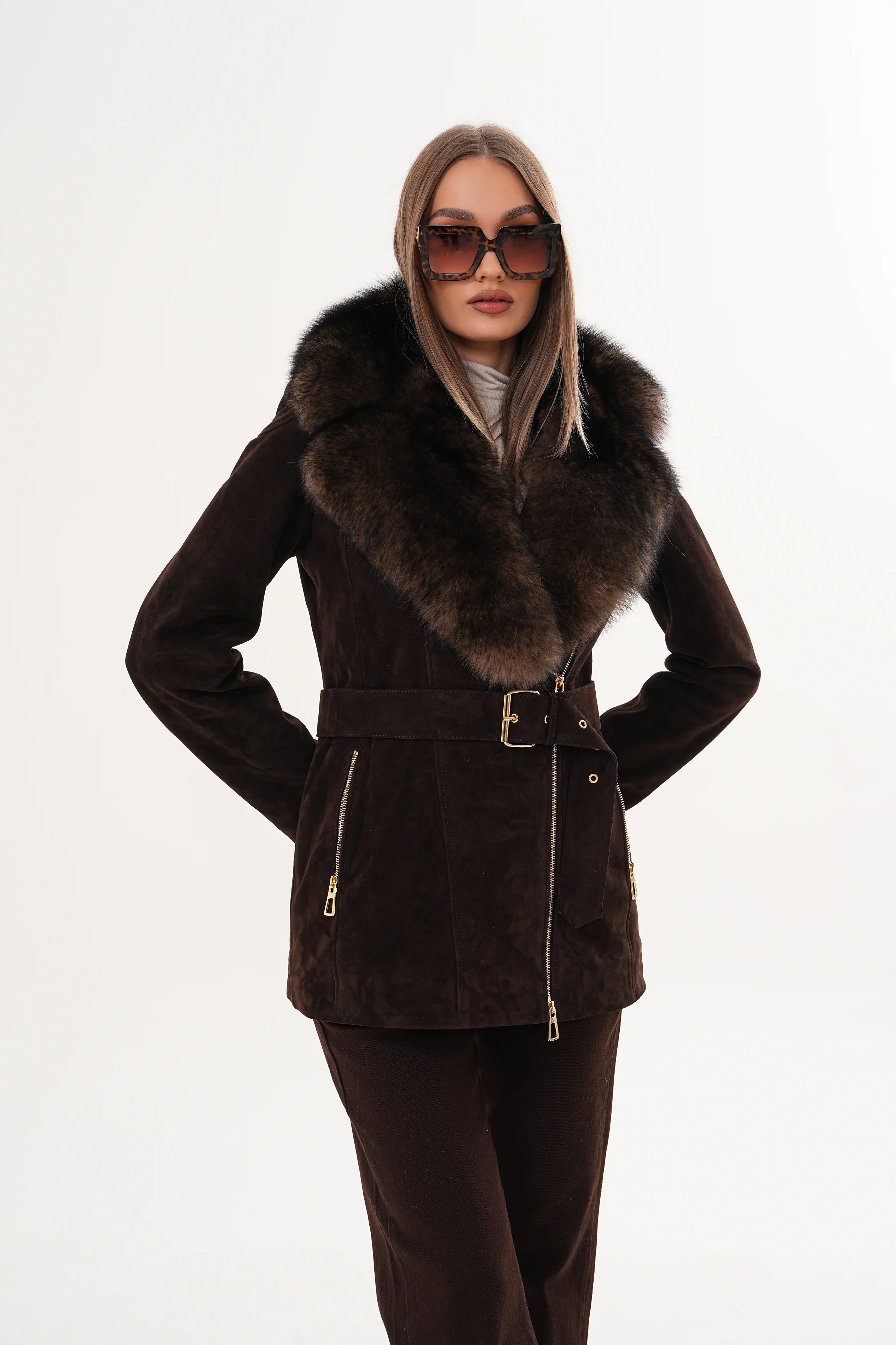 The Alessia Brown Leather & Fox Fur Women Jacket - Image 13
