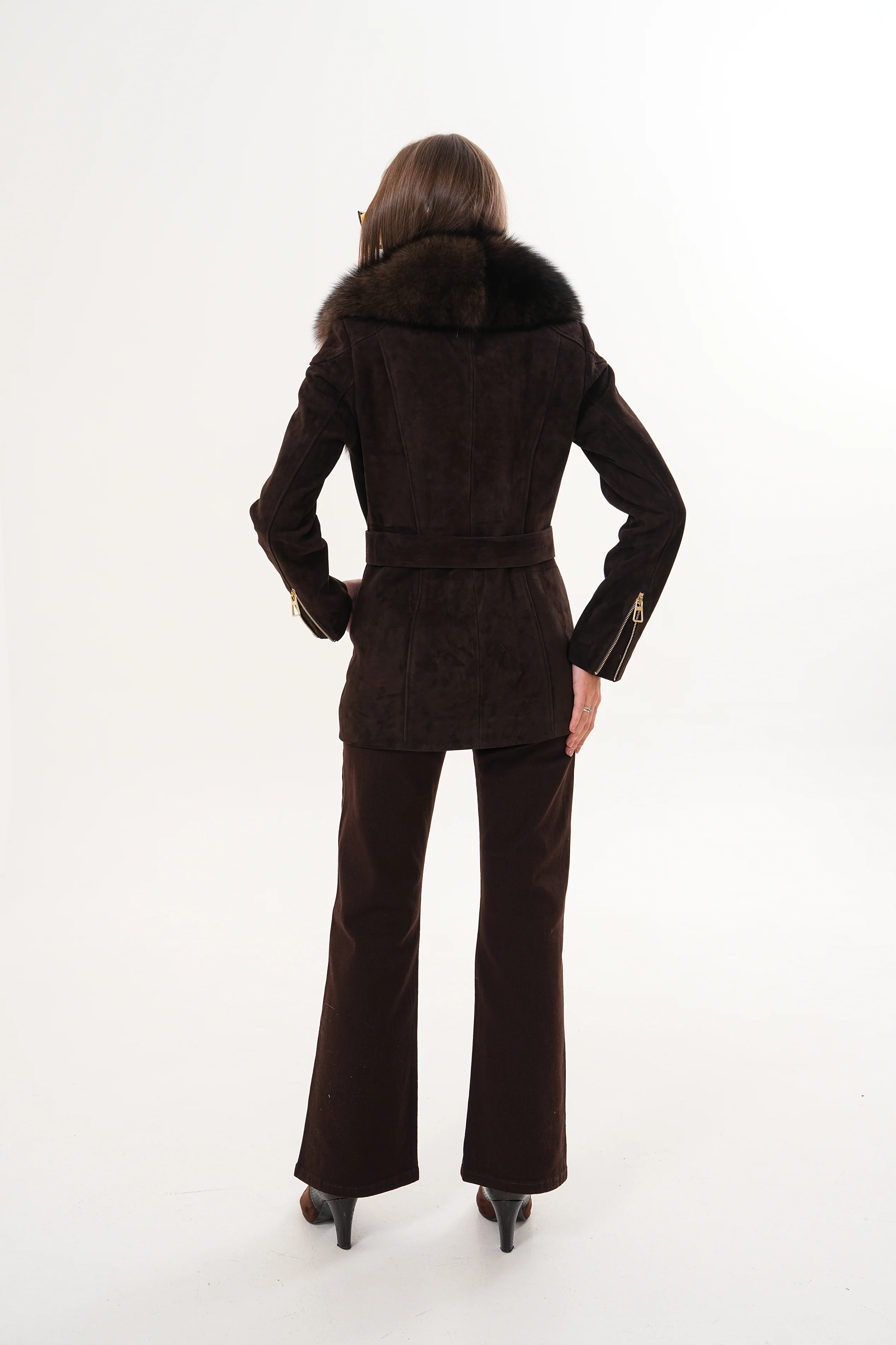 The Alessia Brown Leather & Fox Fur Women Jacket - Image 3