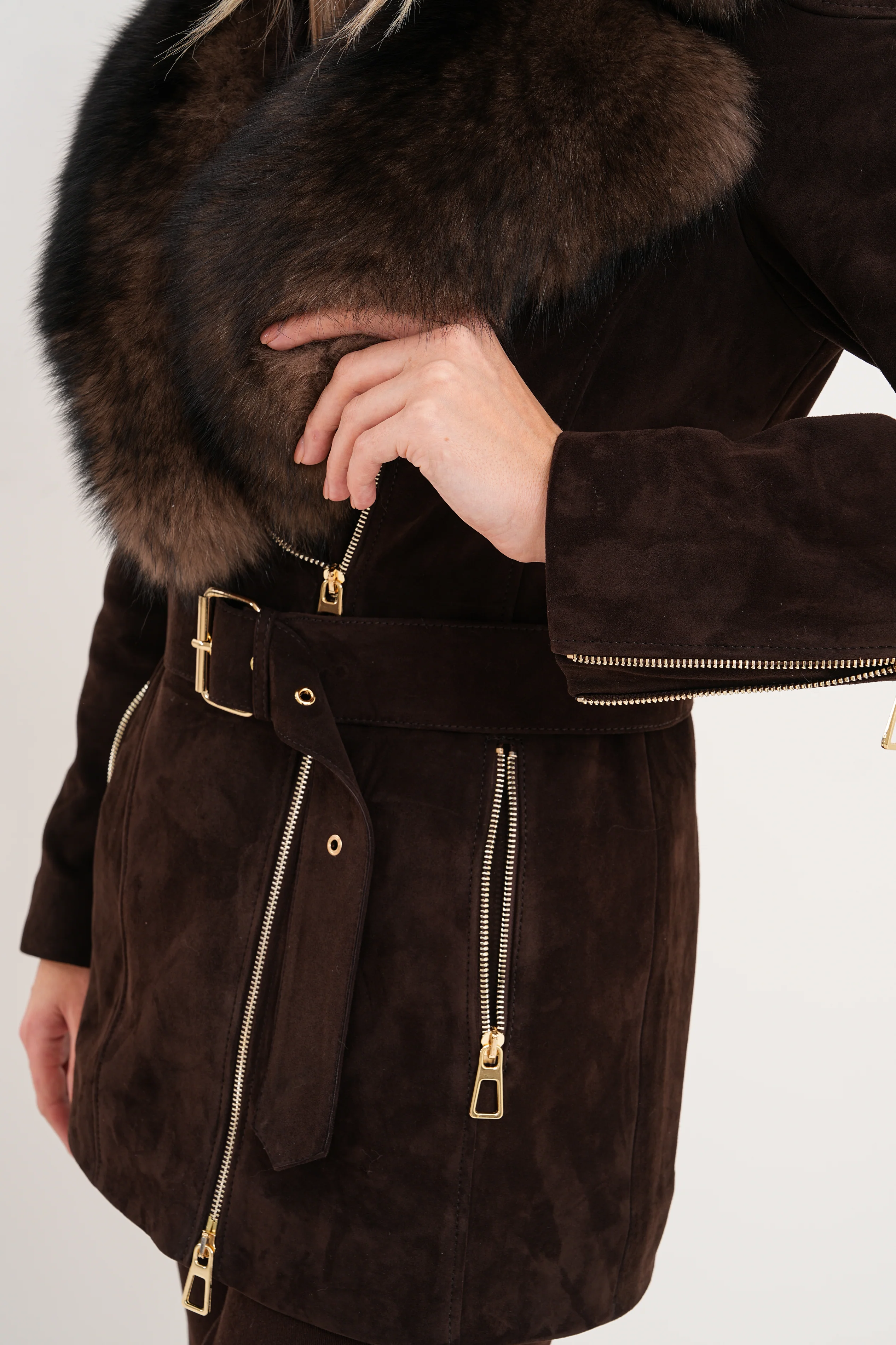 The Alessia Brown Leather & Fox Fur Women Jacket - Image 4