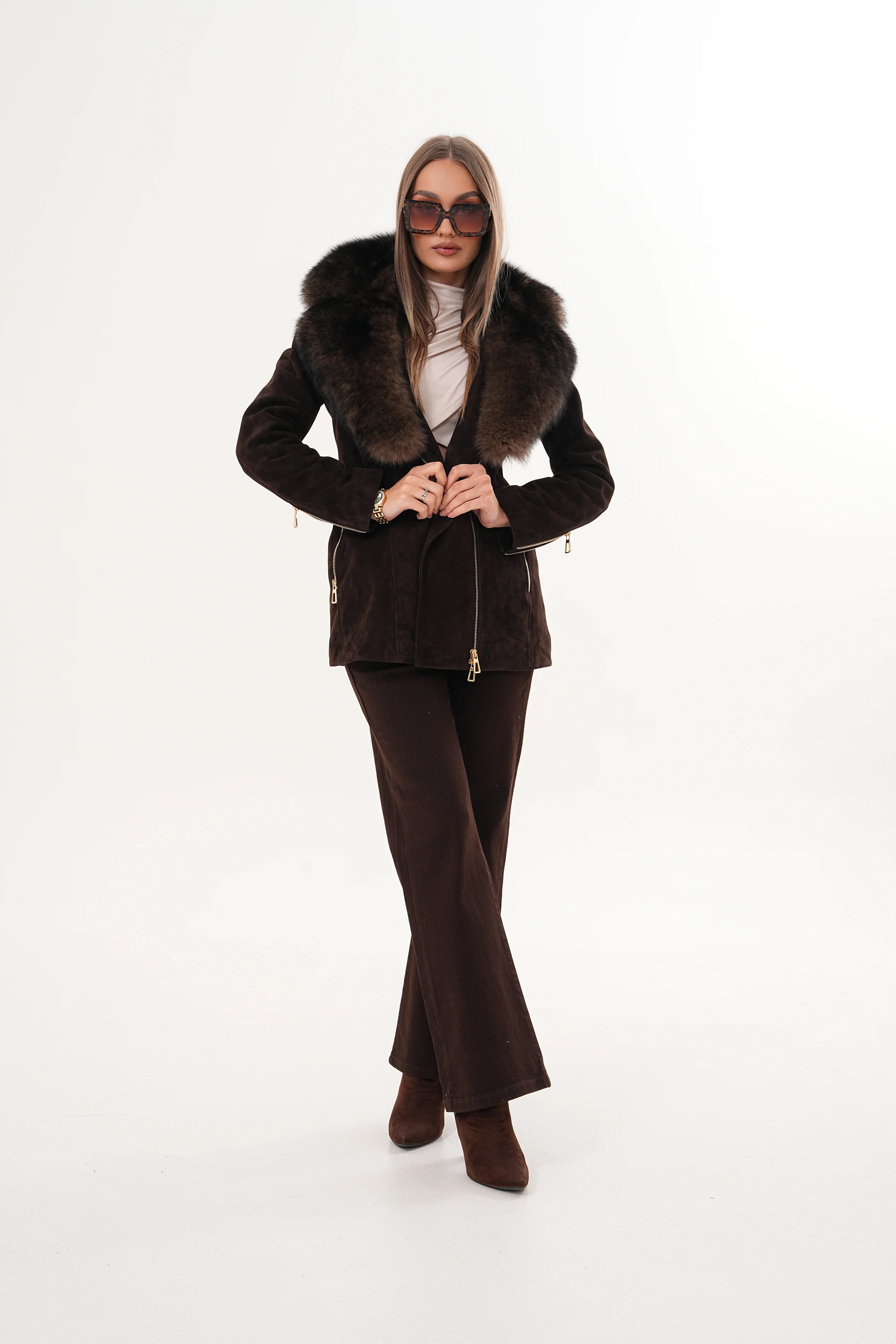 The Alessia Brown Leather & Fox Fur Women Jacket - Image 7