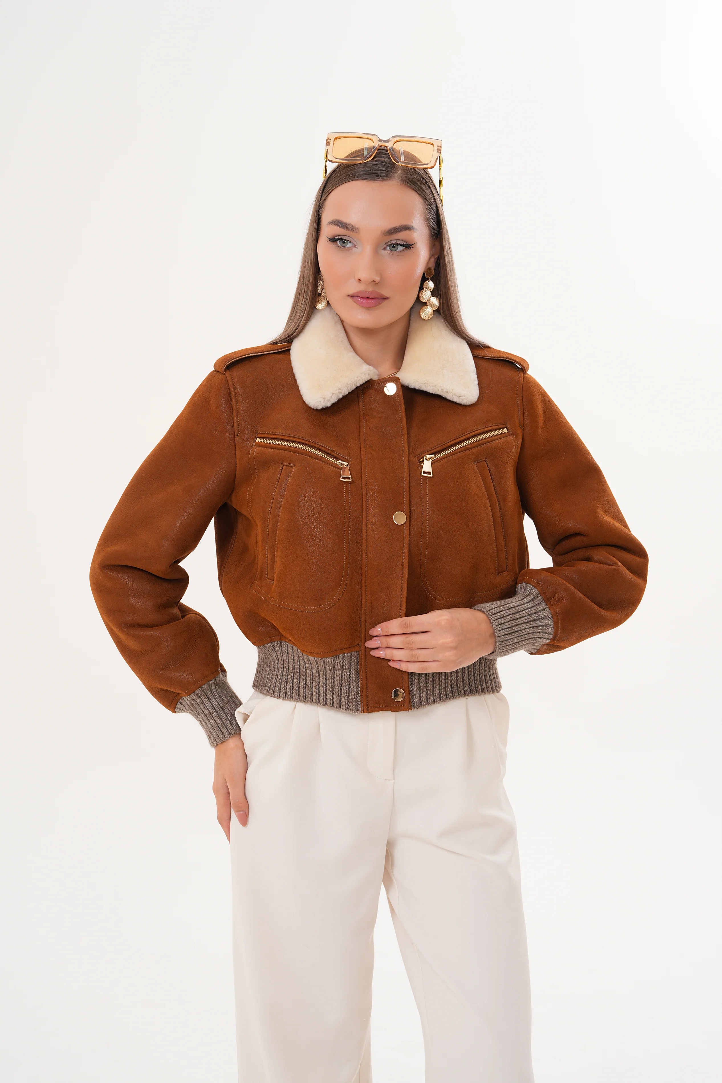The Amber Shearling Collar Suede Women Leather Jacket - Image 12