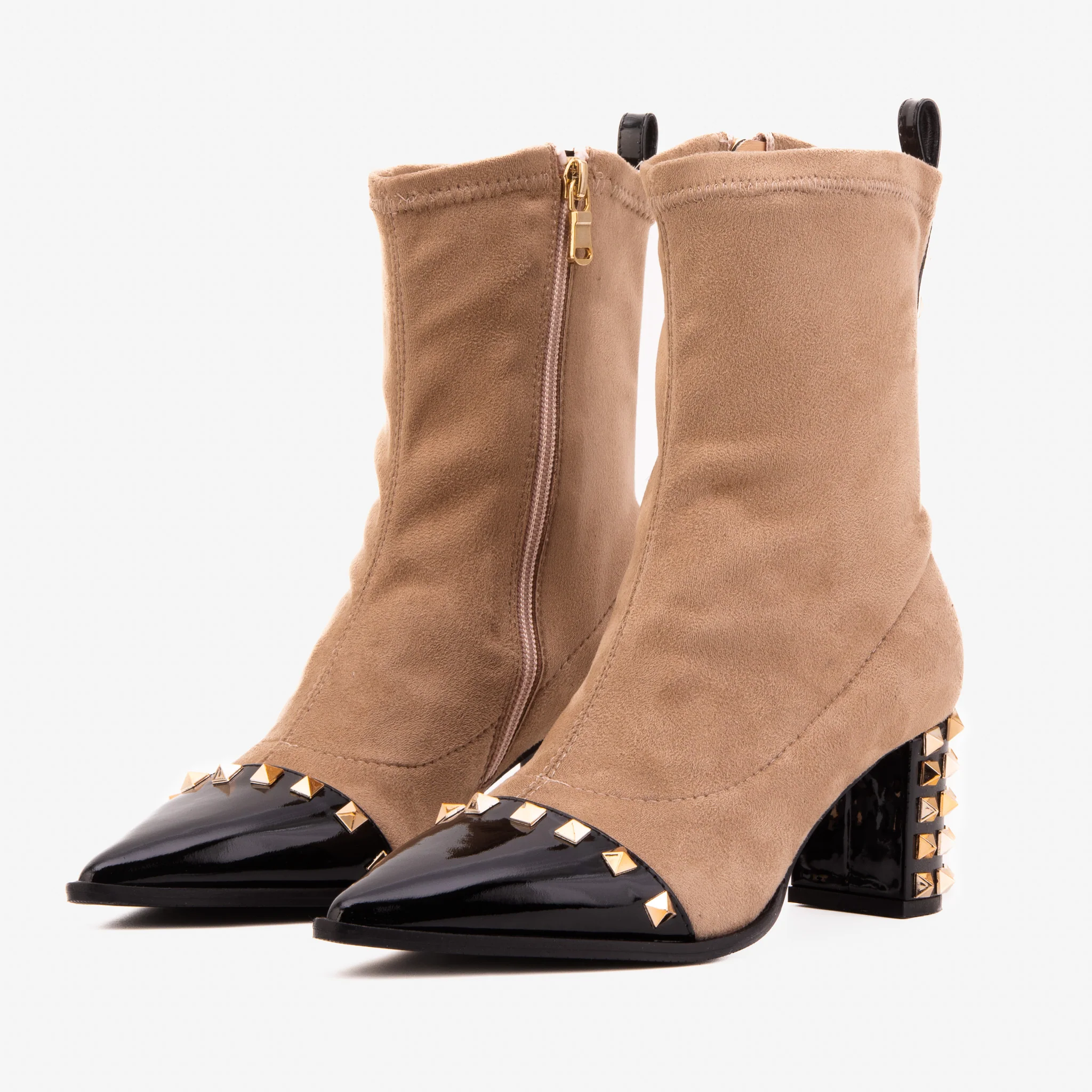 The Amethyst Studded Beige & Black Suede Leather Women’s Boot - Image 2