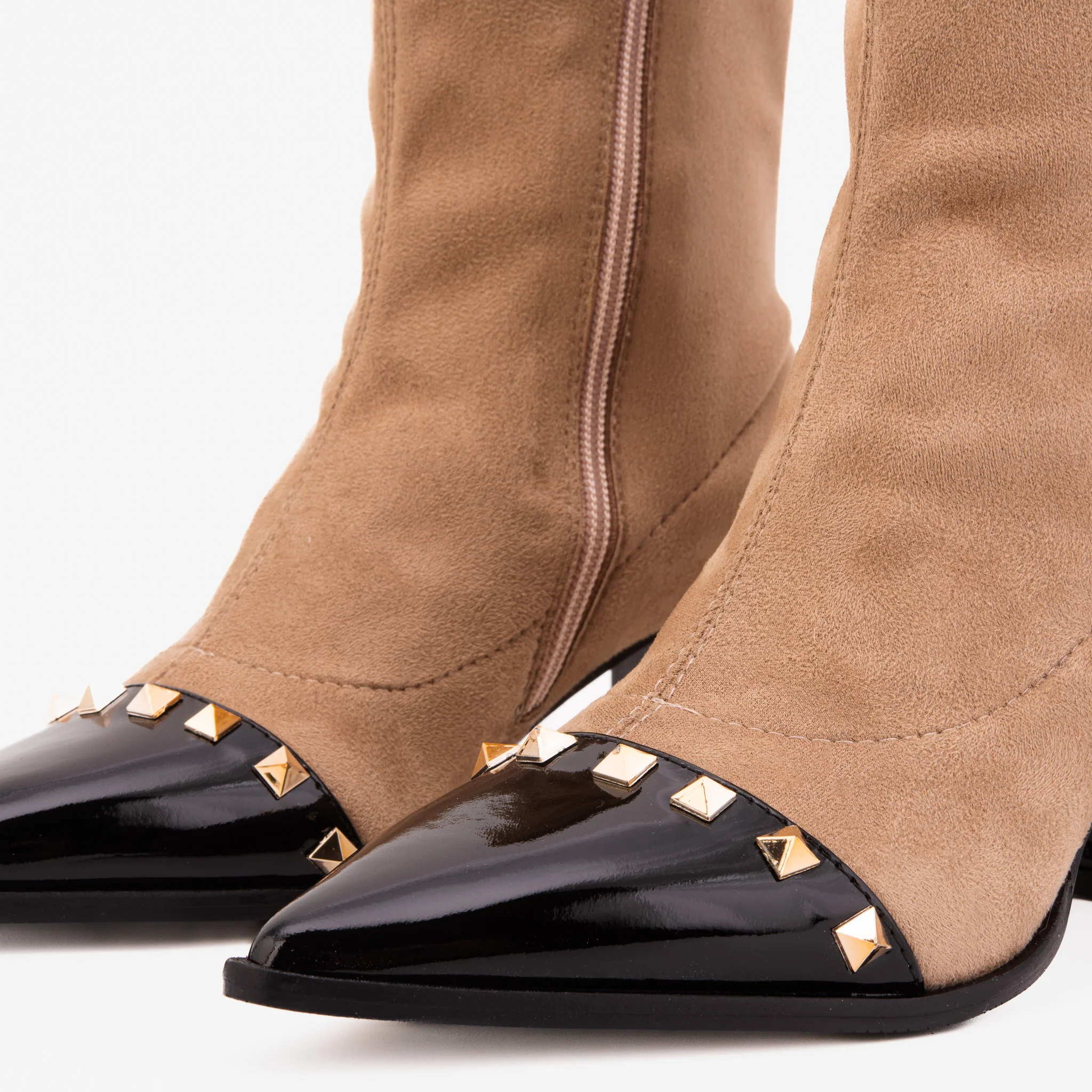The Amethyst Studded Beige & Black Suede Leather Women’s Boot - Image 3