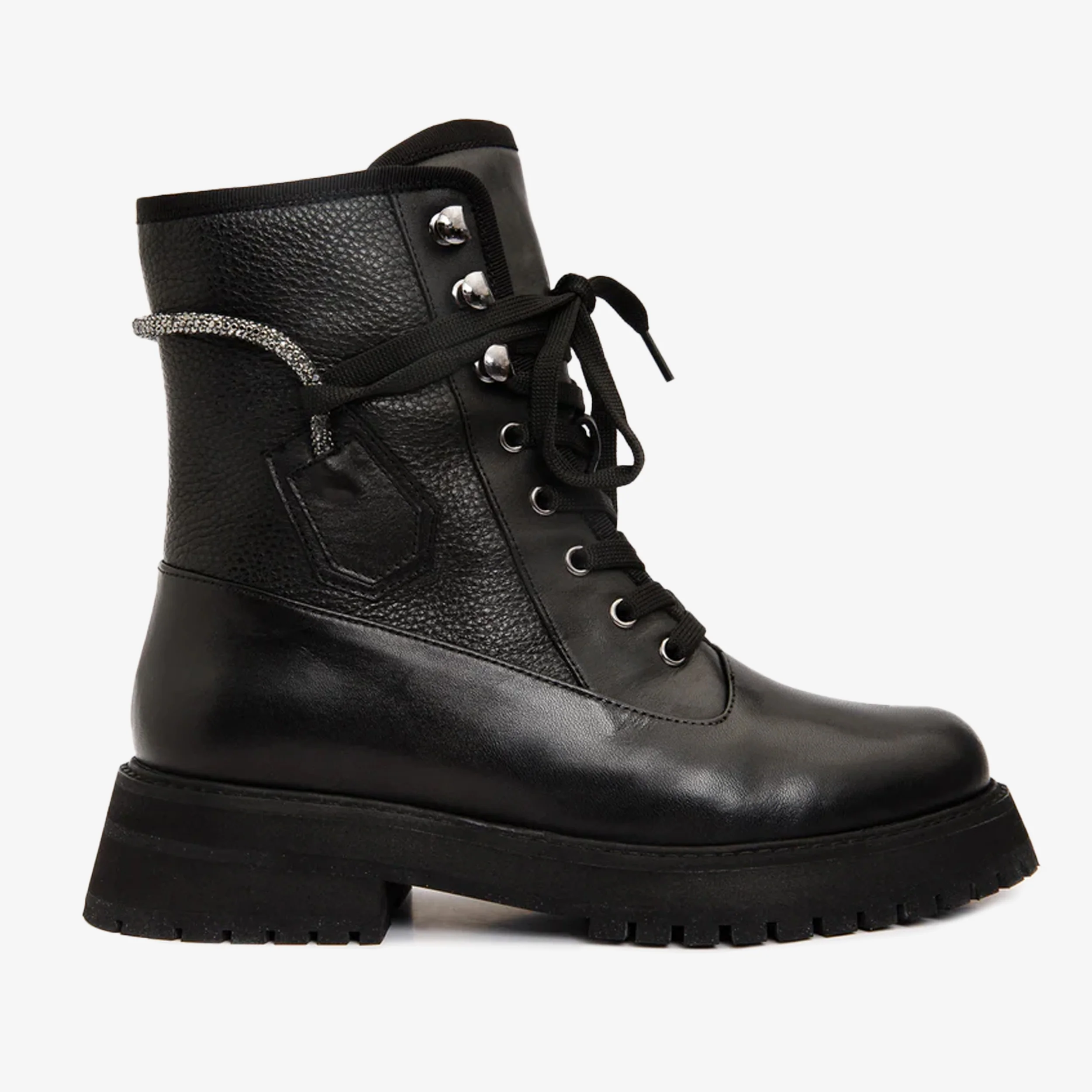The Arata Black Leather Lace-Up Ankle Women Boot With a Side Zipper - Image 2