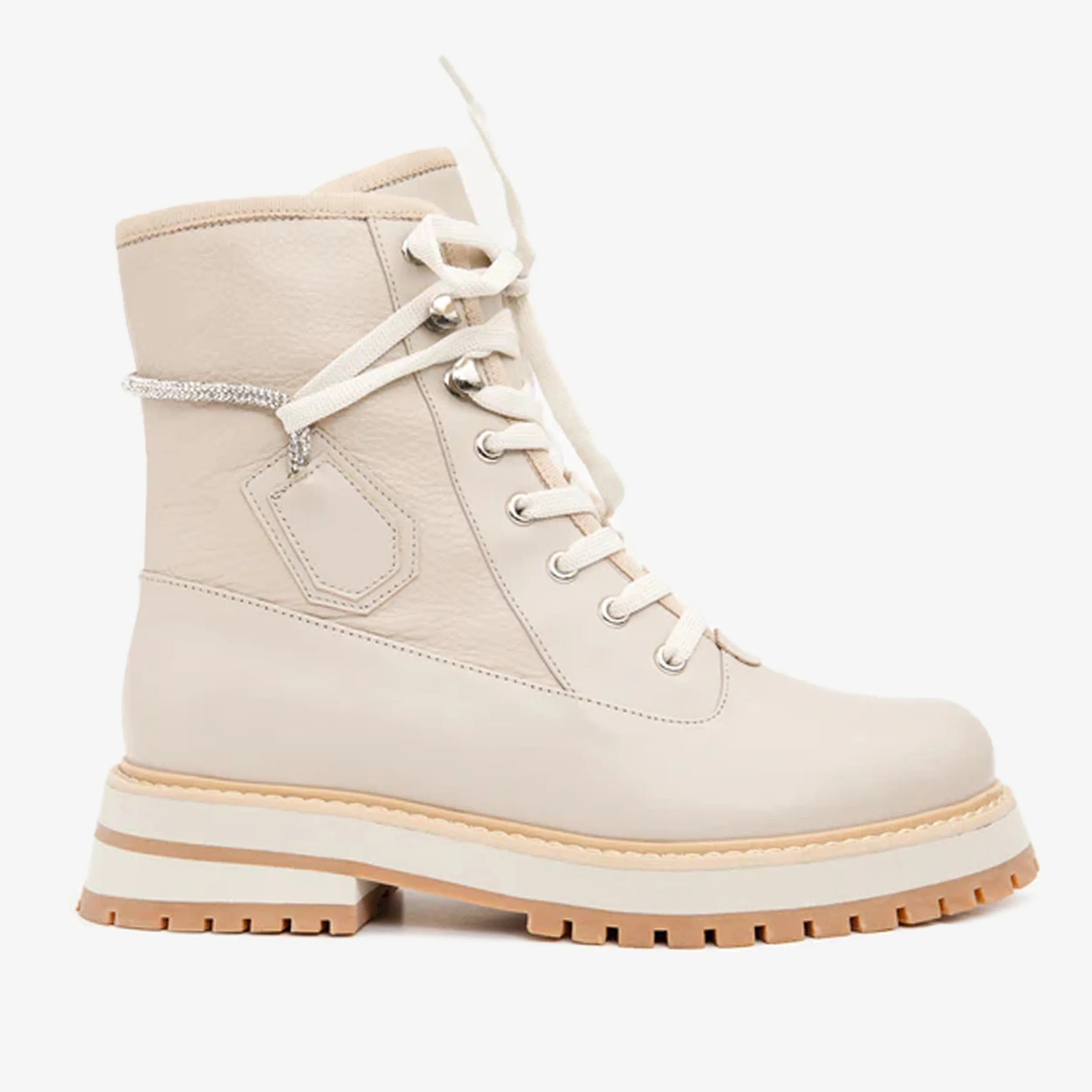 The Arata Cream Leather Lace-Up Ankle Women Boot With a Side Zipper - Image 2