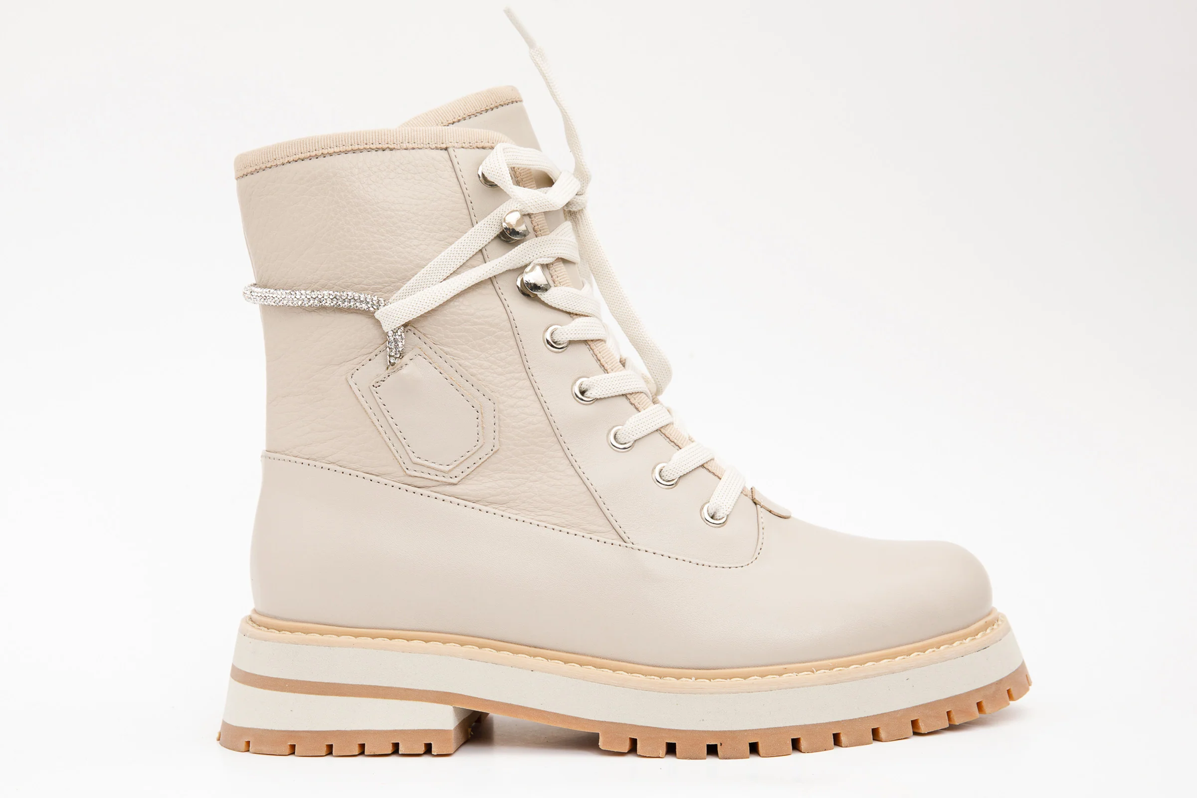 The Arata Cream Leather Lace-Up Ankle Women Boot With a Side Zipper - Image 4