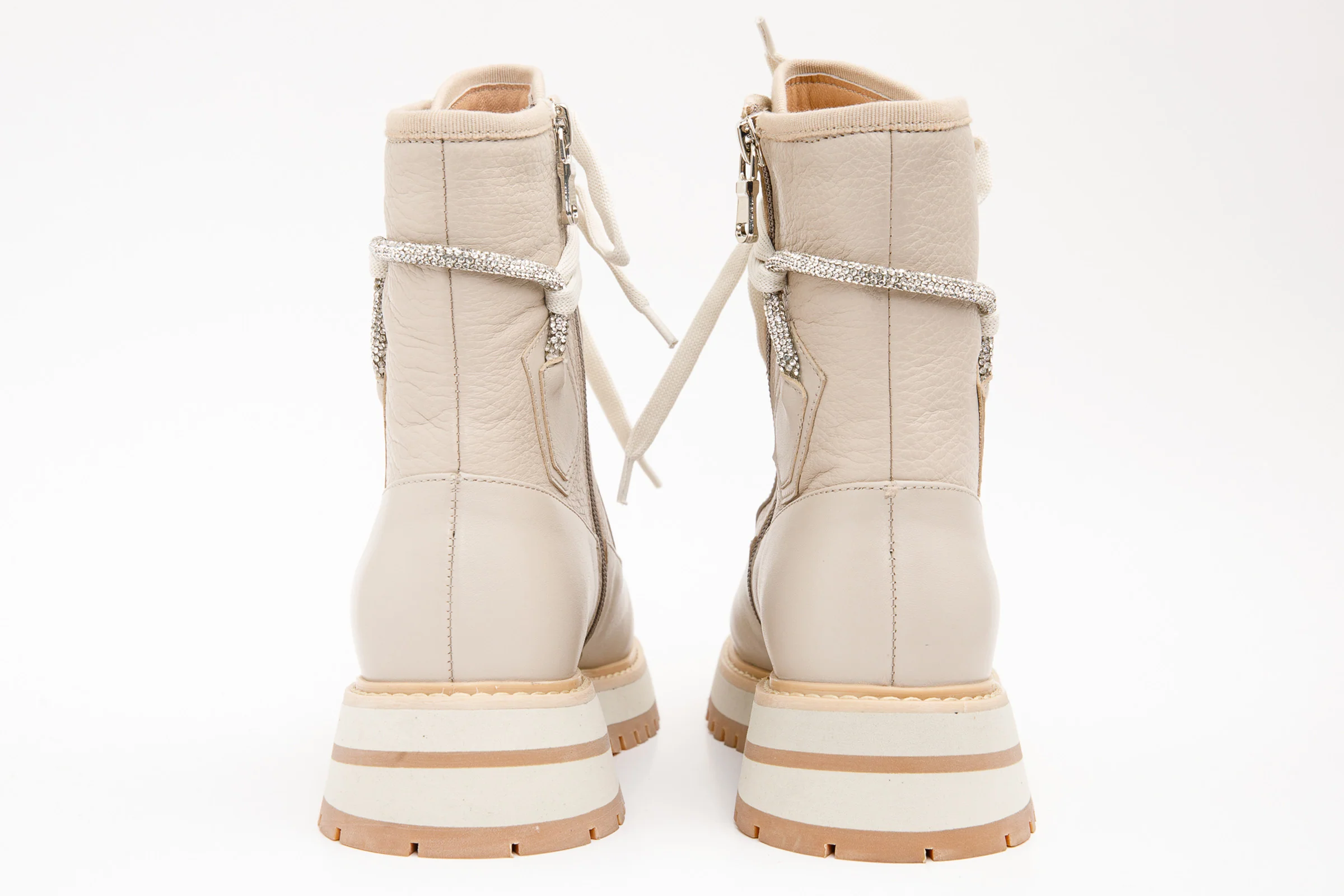 The Arata Cream Leather Lace-Up Ankle Women Boot With a Side Zipper - Image 6